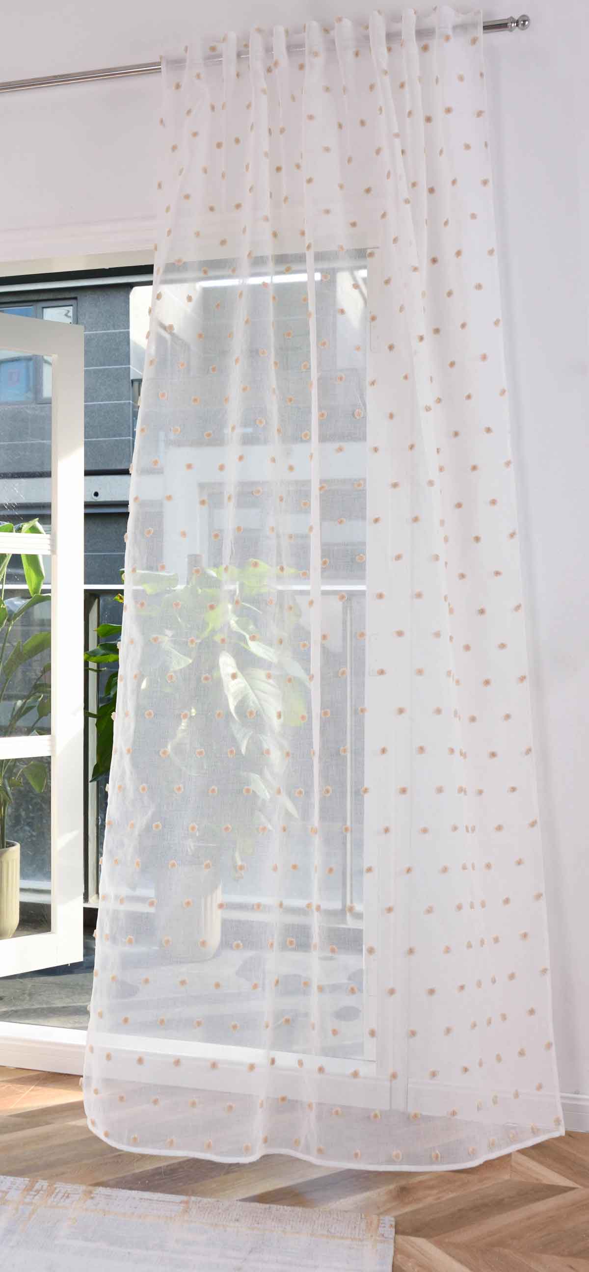 Gardine HxB 245x140 cm Natur Taupe Pompom »VALENCIA« Multiband Aufhängung Scherli Transparent Leinen-Optik 2023470