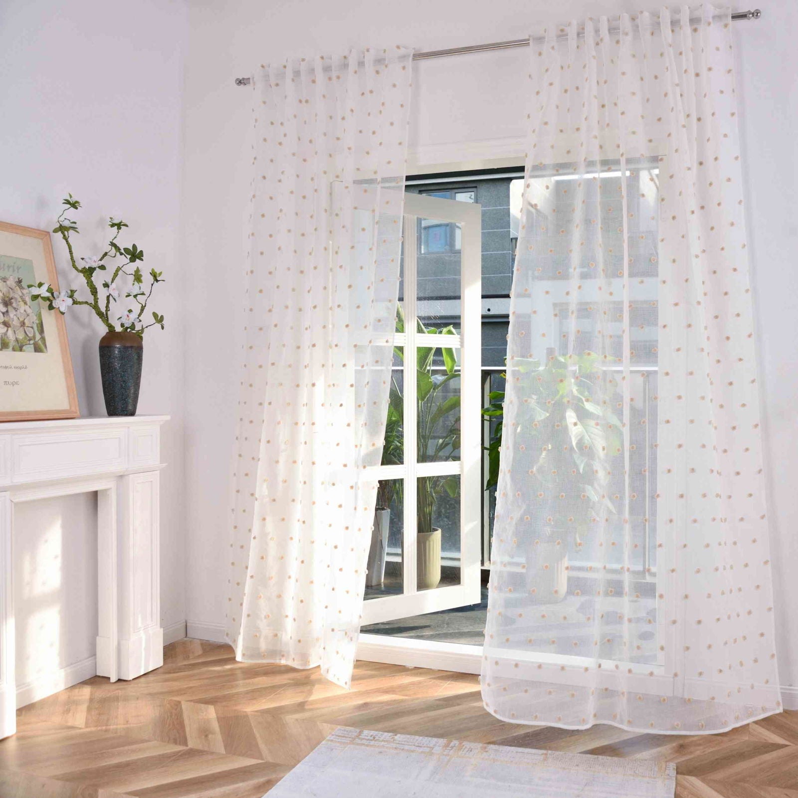 Gardine HxB 245x140 cm Natur Taupe Pompom »VALENCIA« Multiband Aufhängung Scherli Transparent Leinen-Optik 2023470