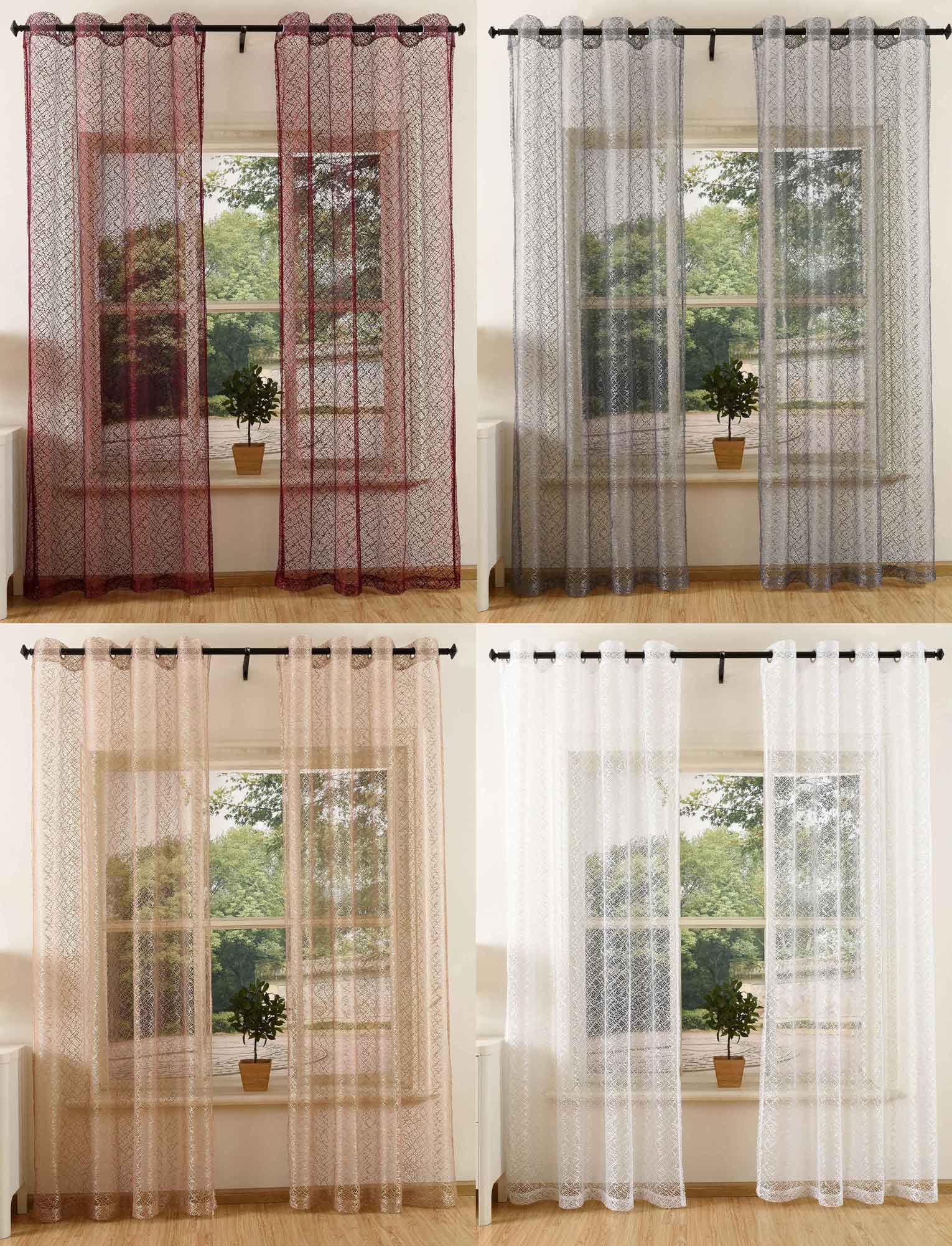 Gardine Netz Struktur mit Ösen einfarbig transparent Deko Vorhang Netzvorhang 203522