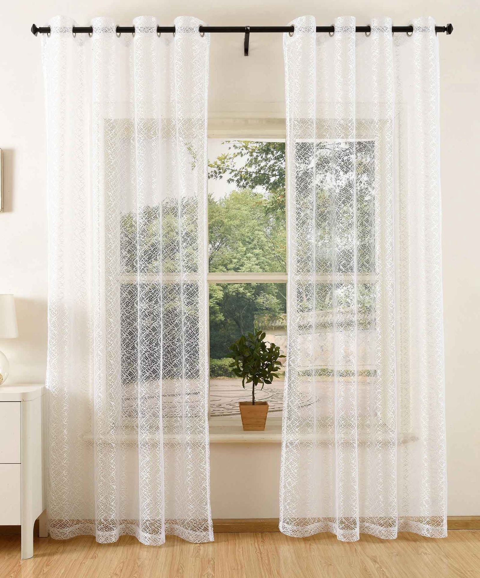 Gardine Netz Struktur mit Ösen einfarbig transparent Deko Vorhang Netzvorhang 203522