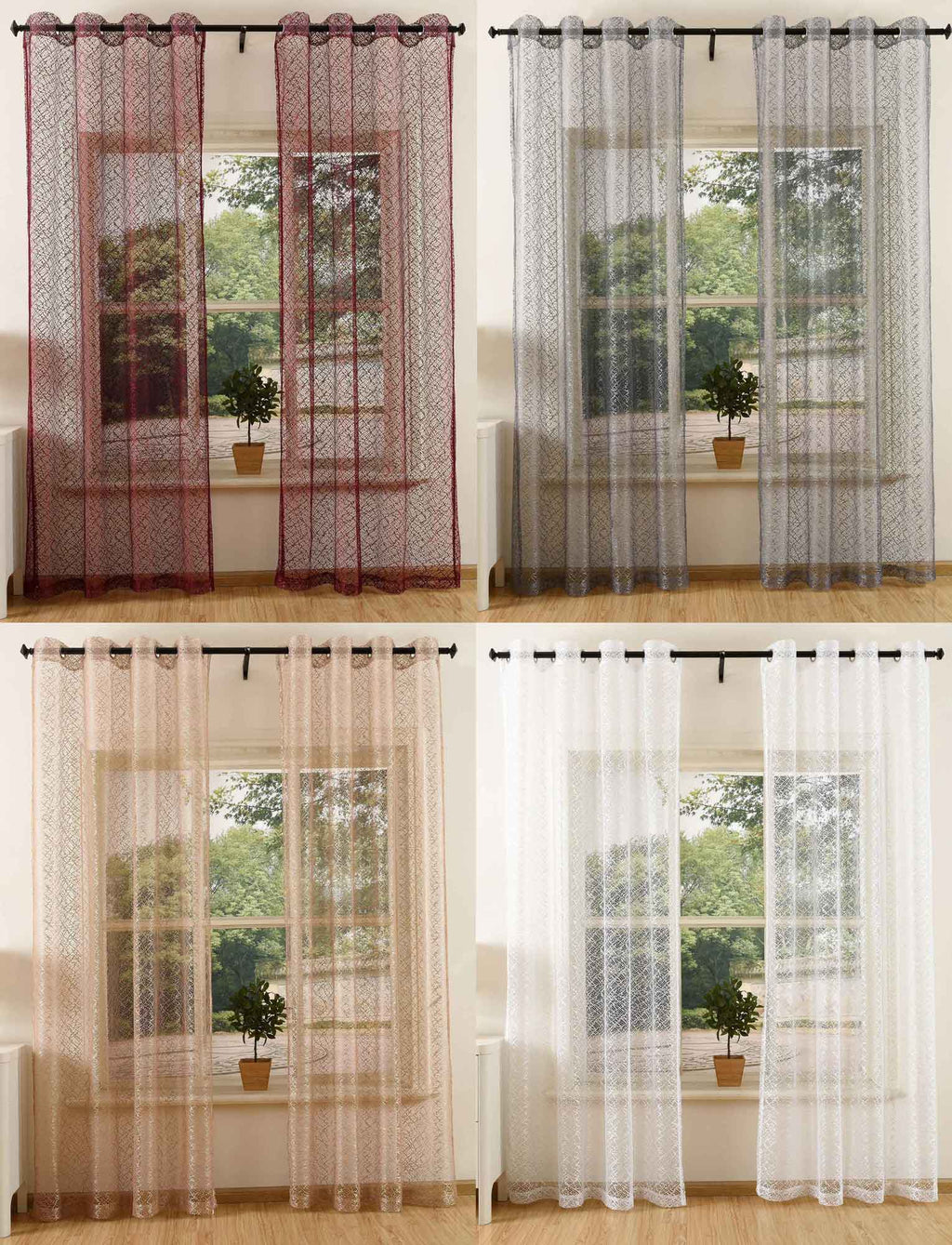 Gardine Netz Struktur mit Ösen einfarbig transparent Deko Vorhang Netzvorhang 203522
