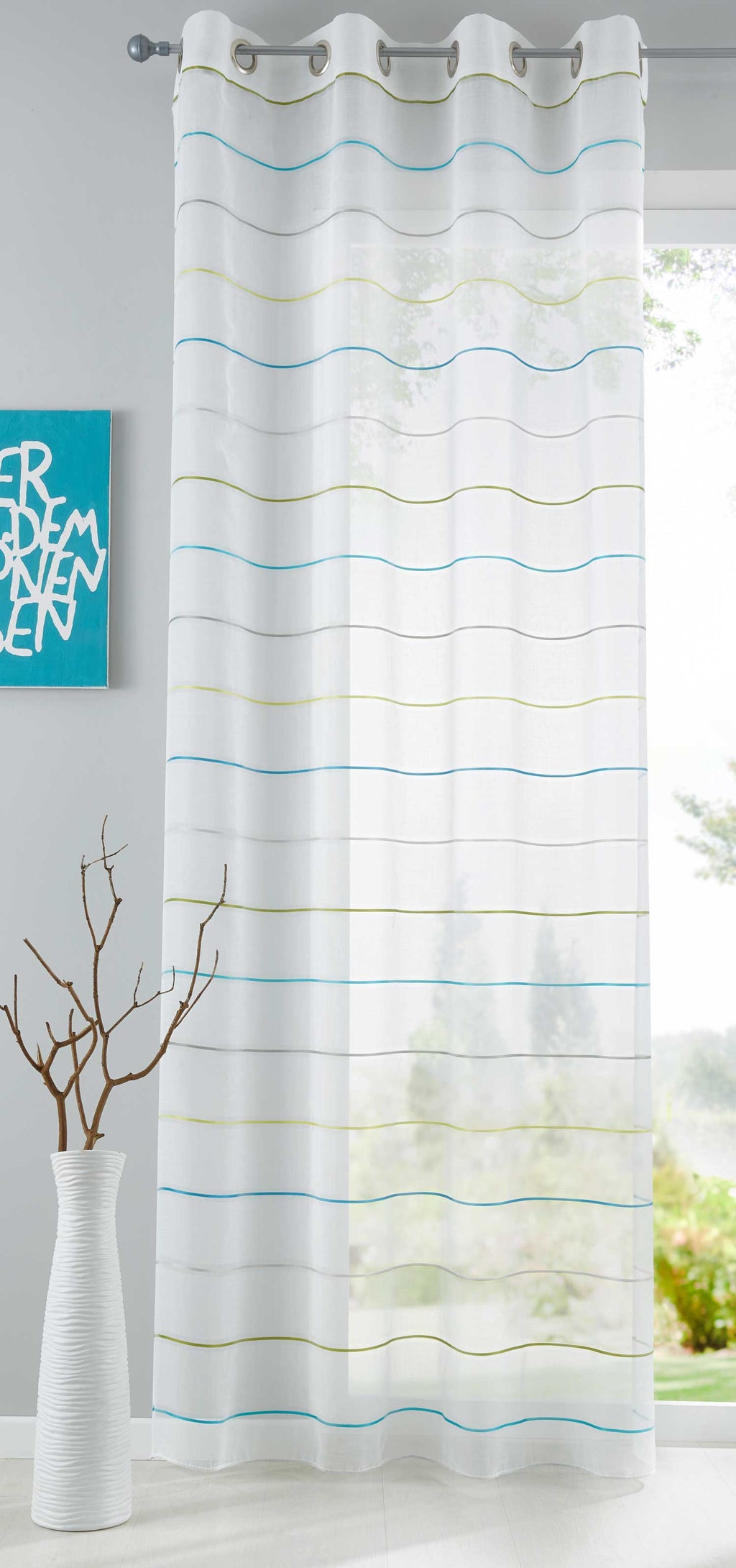 Gardine Ösen Querstreifen Design Aydin Schal Transparent Sichtschutz Modern Jacquard 10000139
