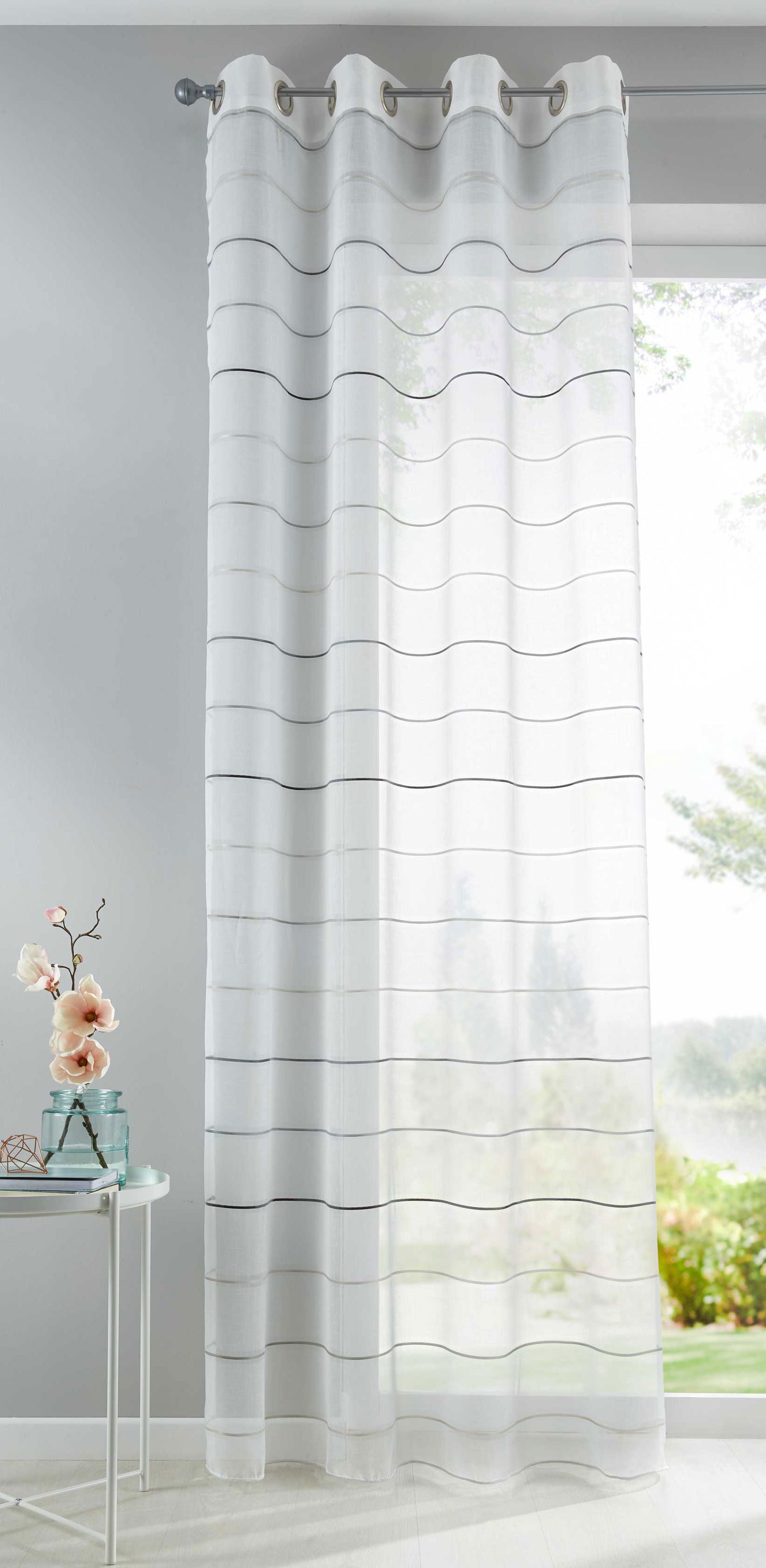 Gardine Ösen Querstreifen Design Aydin Schal Transparent Sichtschutz Modern Jacquard 10000139