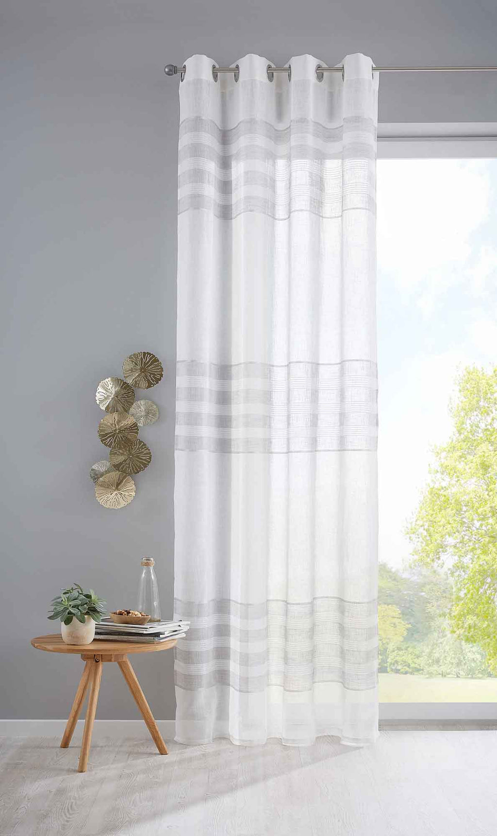 Gardine Ösen Vorhang Streifen Gewebt »LINEN« HxB 245x140cm Naturweiß Grau Ösenschal Batist Halbttransparent Webstreifen 2022310