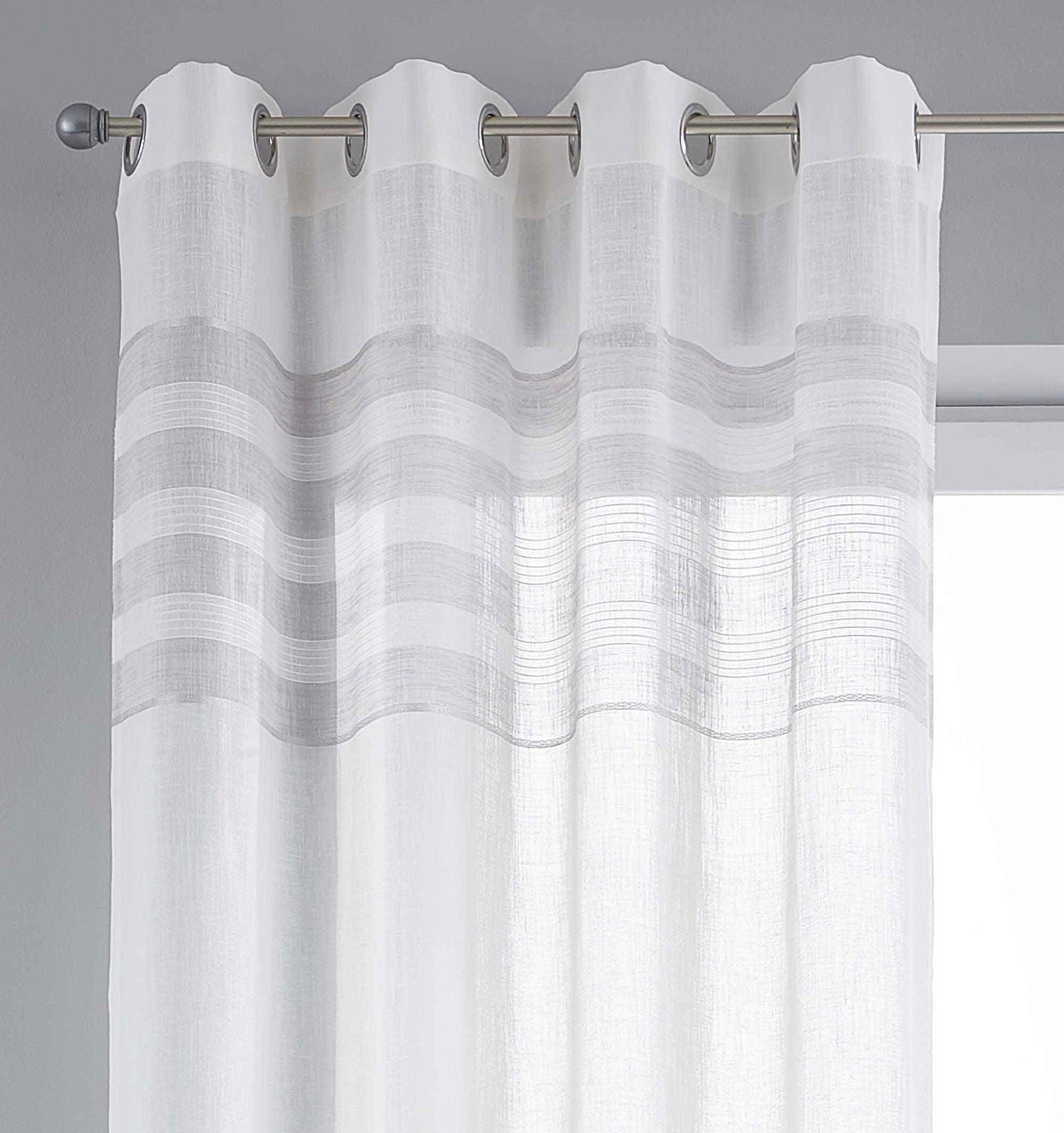 Gardine Ösen Vorhang Streifen Gewebt »LINEN« HxB 245x140cm Naturweiß Grau Ösenschal Batist Halbttransparent Webstreifen 2022310
