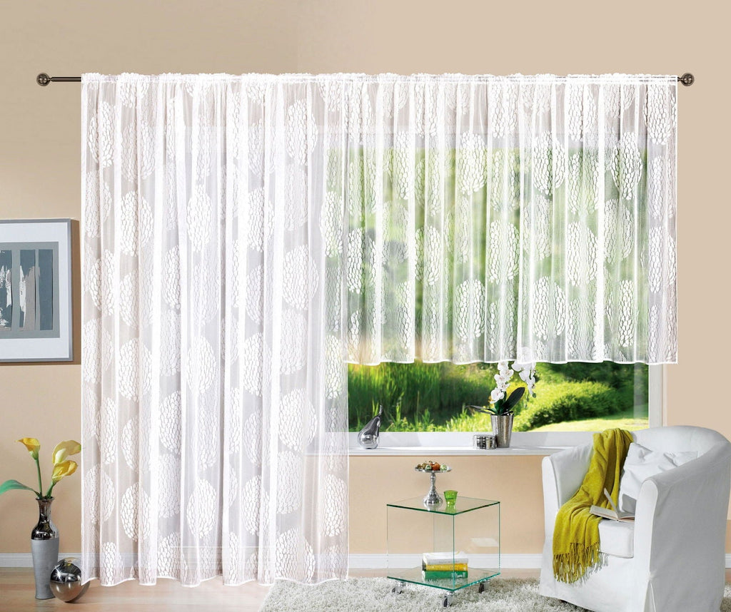 Gardine Store Jacquard »Fabio« Kräuselband Universalband Weiß Kreismuster Transparent Raschel-Gewebe Vorhang Wohnzimmer 13143