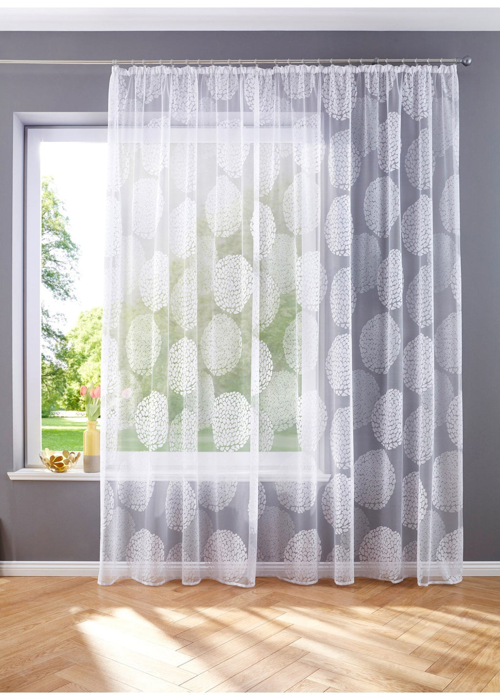 Gardine Store Jacquard »Fabio« Kräuselband Universalband Weiß Kreismuster Transparent Raschel-Gewebe Vorhang Wohnzimmer 13143