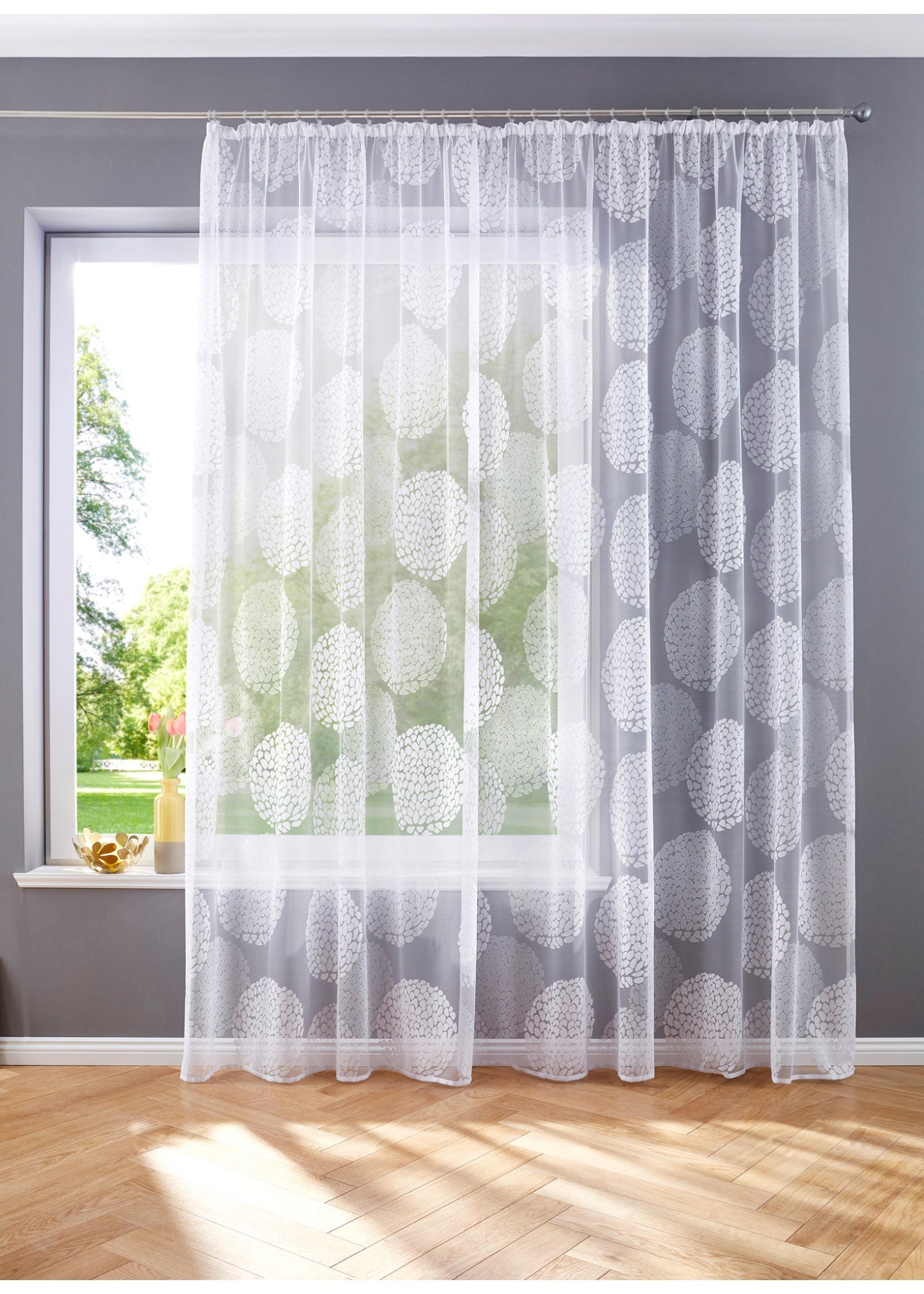 Gardine Store Jacquard »Fabio« Kräuselband Universalband Weiß Kreismuster Transparent Raschel-Gewebe Vorhang Wohnzimmer 13143