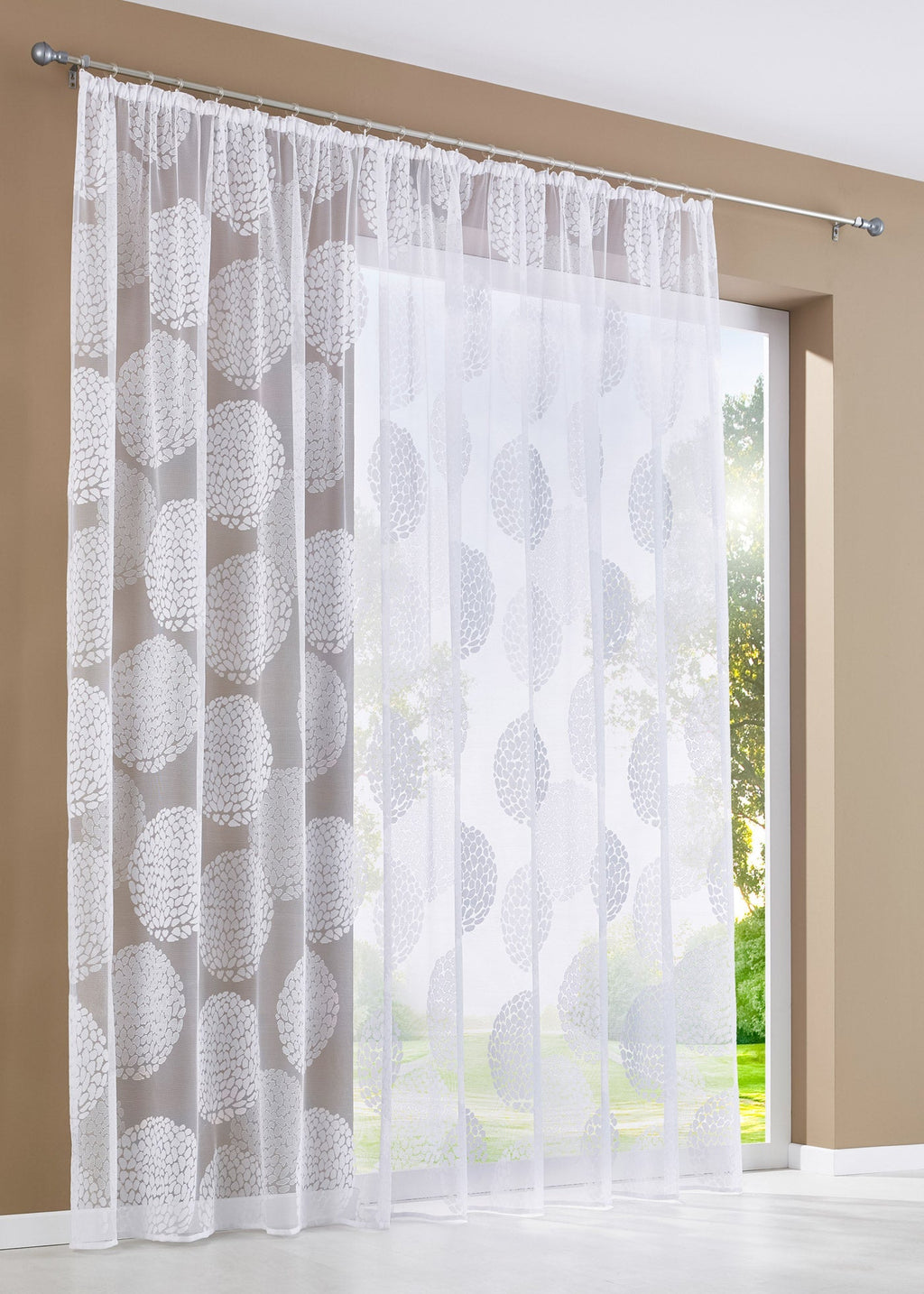 Gardine Store Jacquard »Fabio« Kräuselband Universalband Weiß Kreismuster Transparent Raschel-Gewebe Vorhang Wohnzimmer 13143