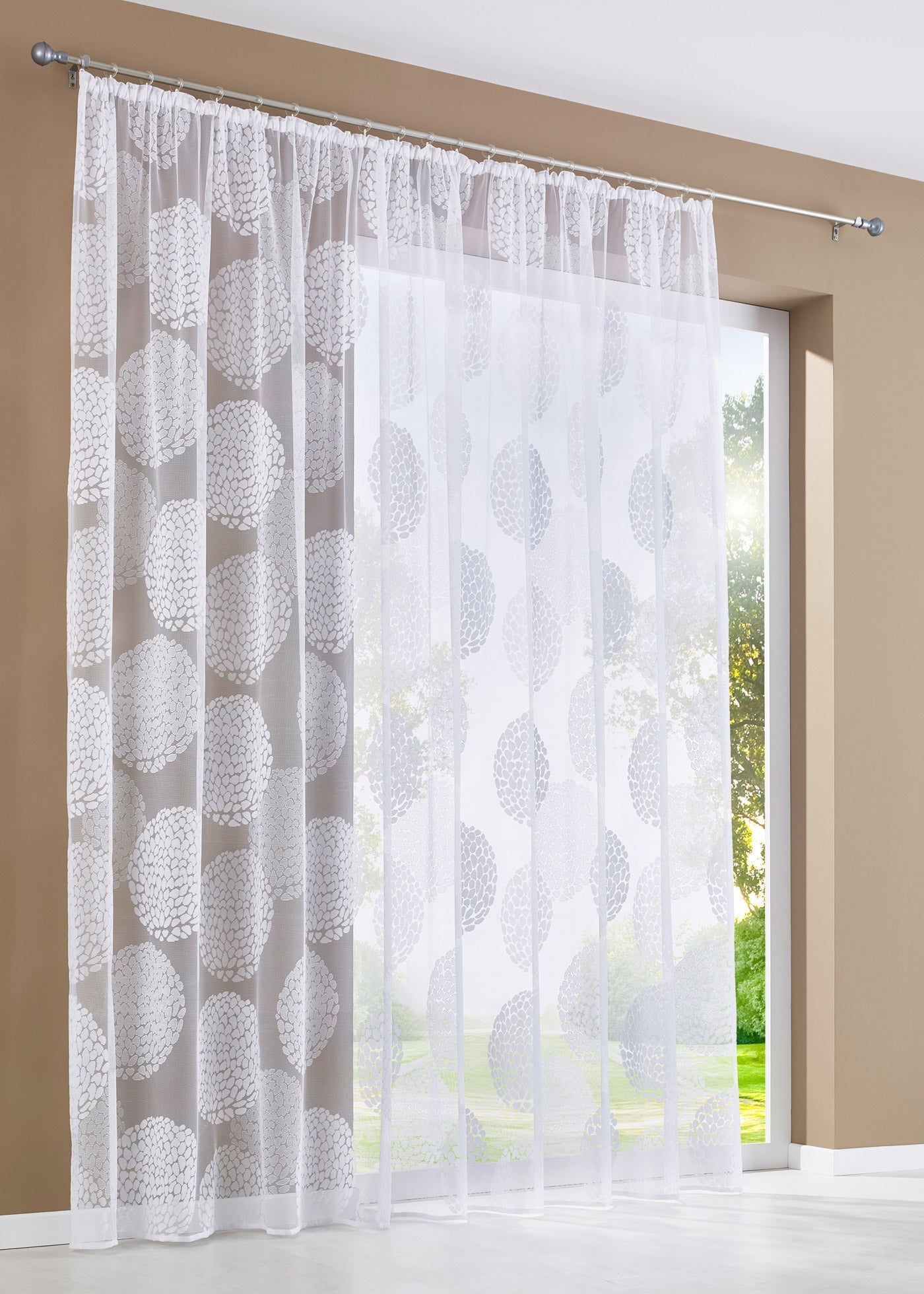 Gardine Store Jacquard »Fabio« Kräuselband Universalband Weiß Kreismuster Transparent Raschel-Gewebe Vorhang Wohnzimmer 13143