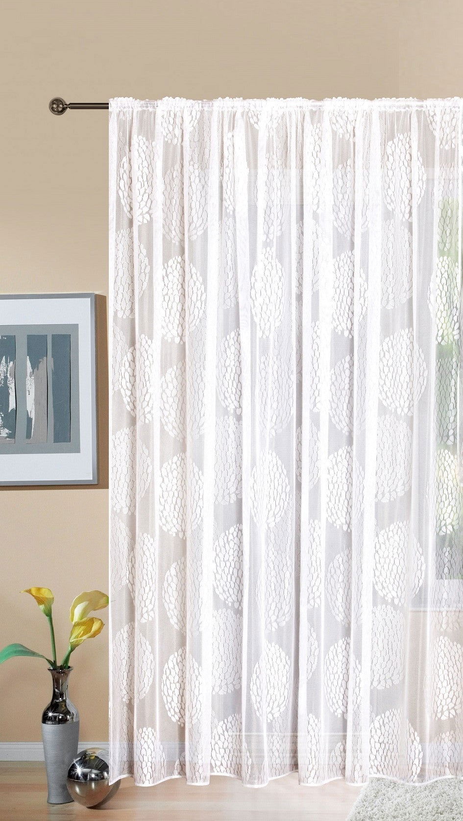 Gardine Store Jacquard »Fabio« Kräuselband Universalband Weiß Kreismuster Transparent Raschel-Gewebe Vorhang Wohnzimmer 13143