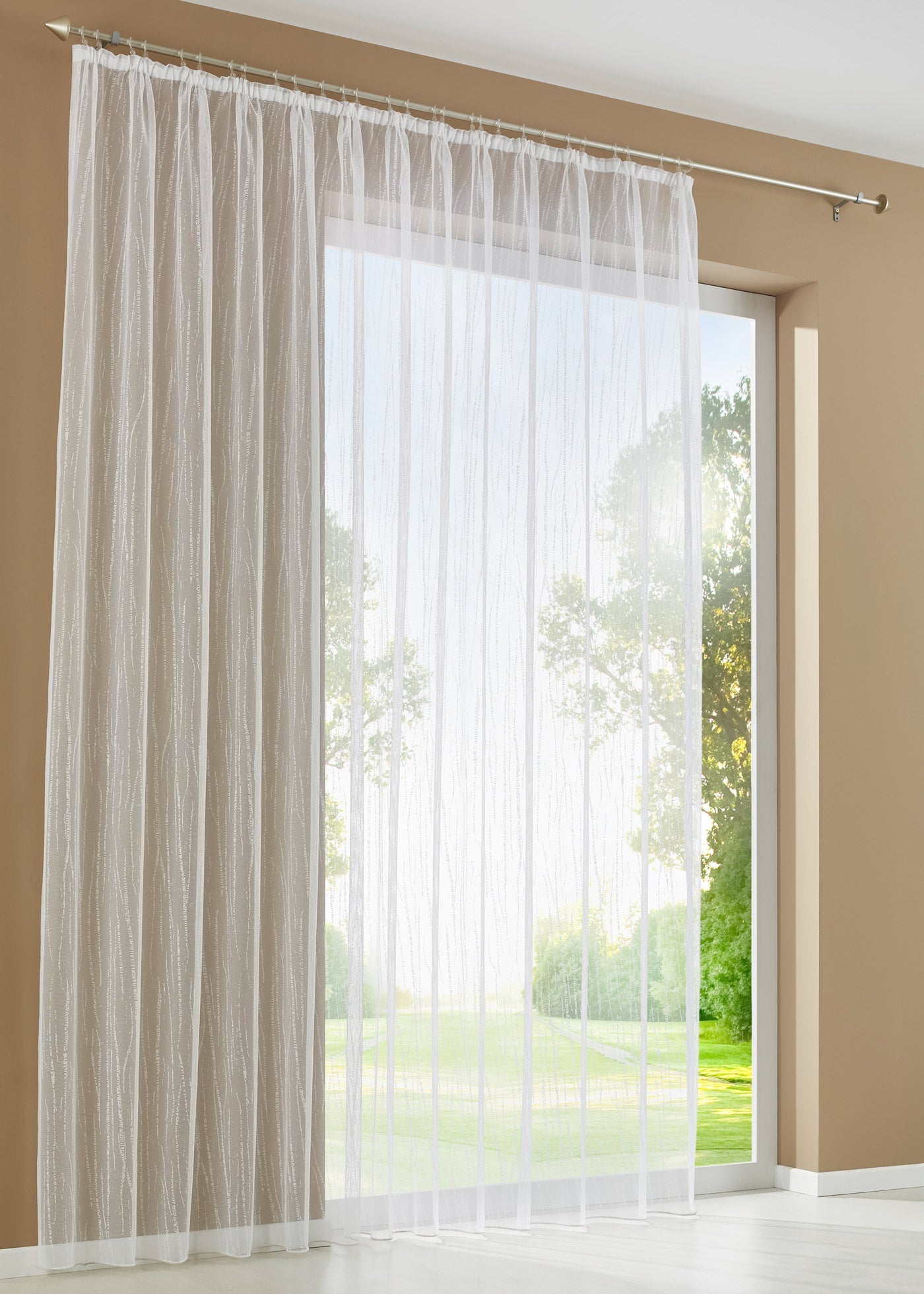 Gardine Store Jacquard Isabella Kräuselband Universalband Weiß Längsstreifen Transparent Raschel-Gewebe Vorhang Wohnzimmer 13145