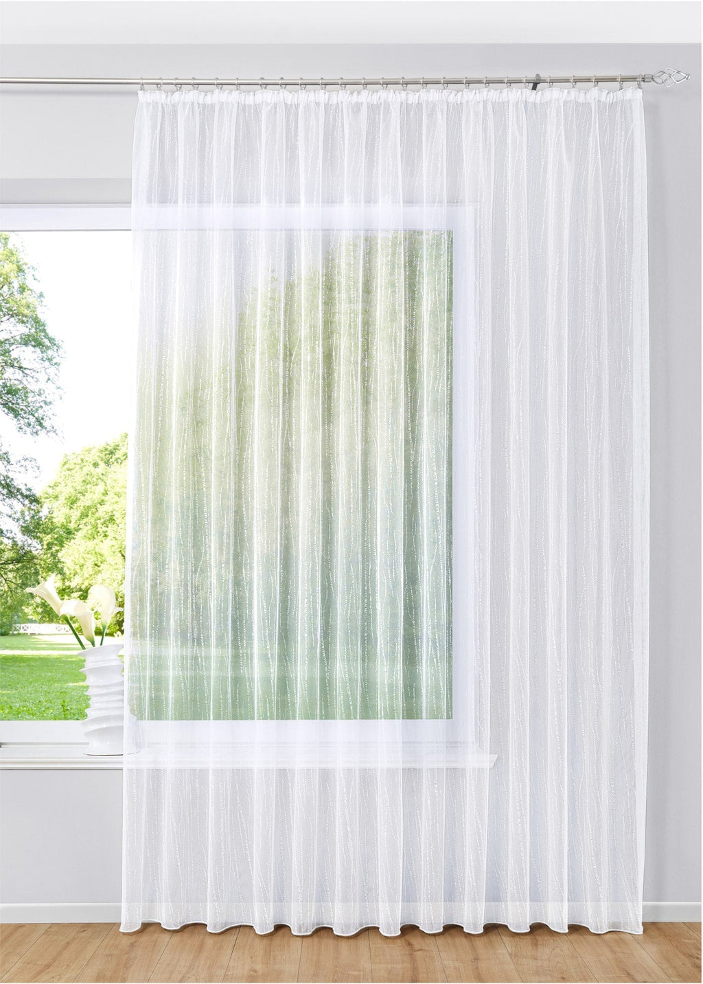 Gardine Store Jacquard Isabella Kräuselband Universalband Weiß Längsstreifen Transparent Raschel-Gewebe Vorhang Wohnzimmer 13145