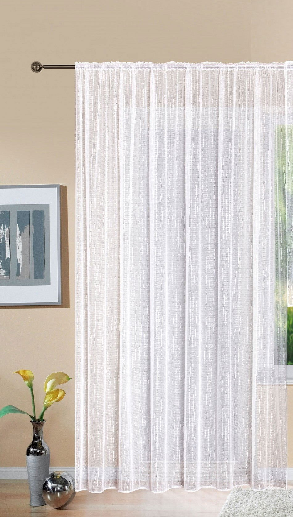 Gardine Store Jacquard Isabella Kräuselband Universalband Weiß Längsstreifen Transparent Raschel-Gewebe Vorhang Wohnzimmer 13145