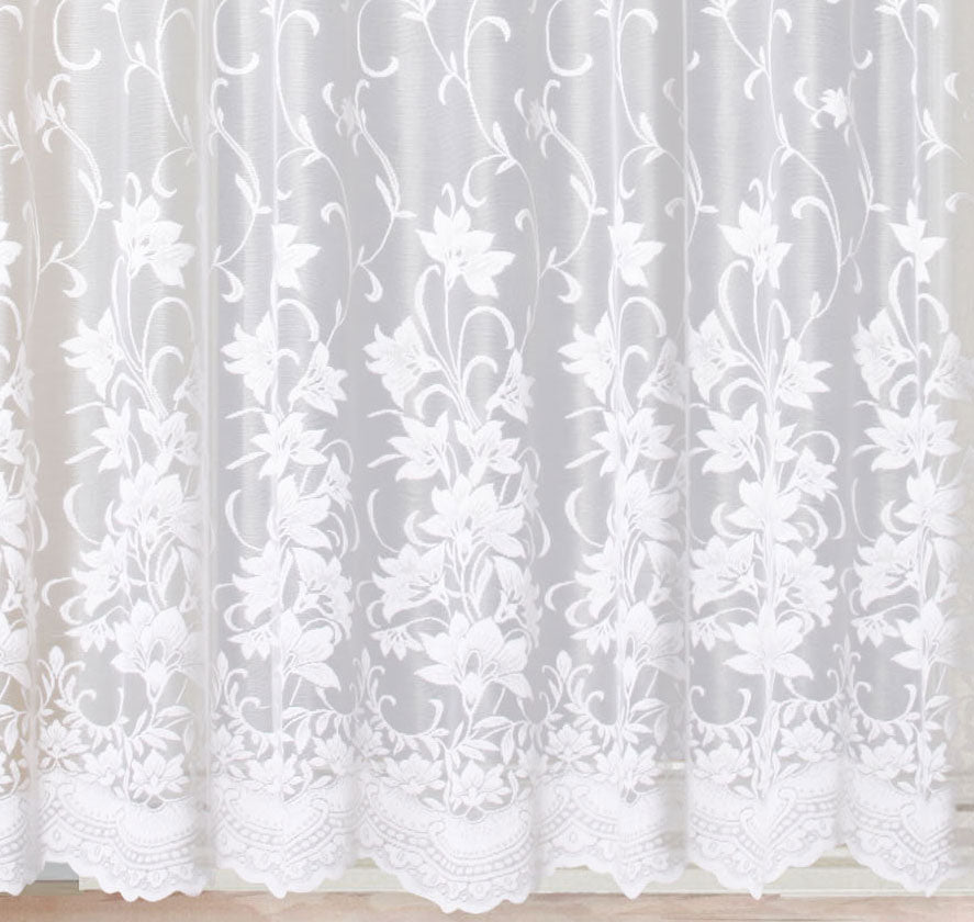 Gardine Store Jacquard Koblenz Kräuselband Universalband Weiß Blumenmuster Transparent Raschel-Gewebe Vorhang Wohnzimmer 13146