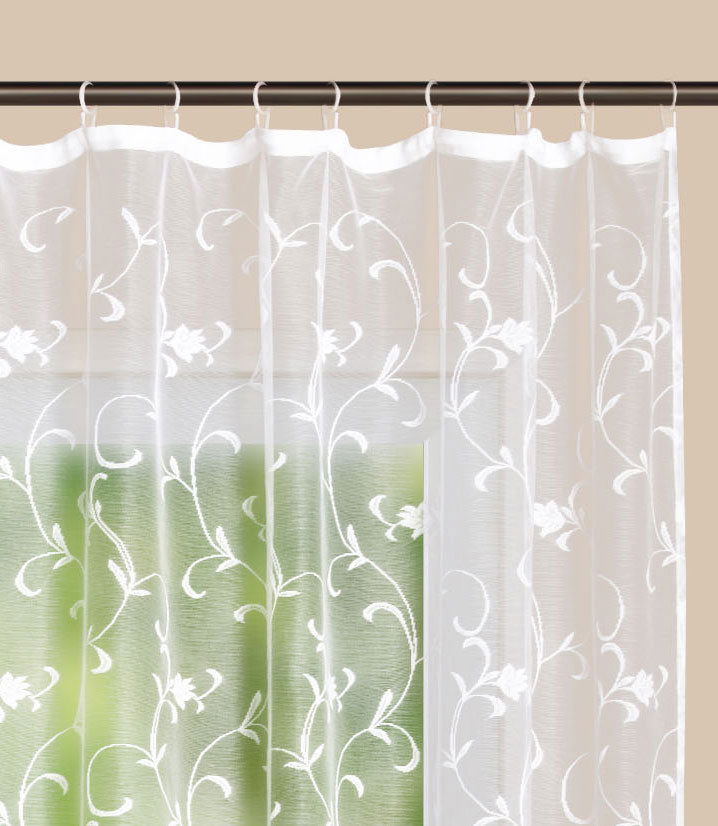 Gardine Store Jacquard Koblenz Kräuselband Universalband Weiß Blumenmuster Transparent Raschel-Gewebe Vorhang Wohnzimmer 13146