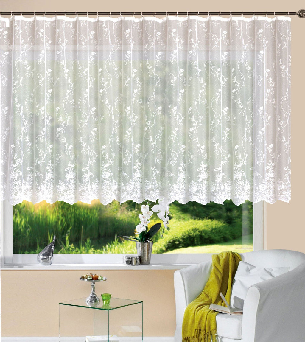 Gardine Store Jacquard Mainz Kräuselband Universalband Weiß Blumenmuster Transparent Raschel-Gewebe Vorhang Wohnzimmer 13144