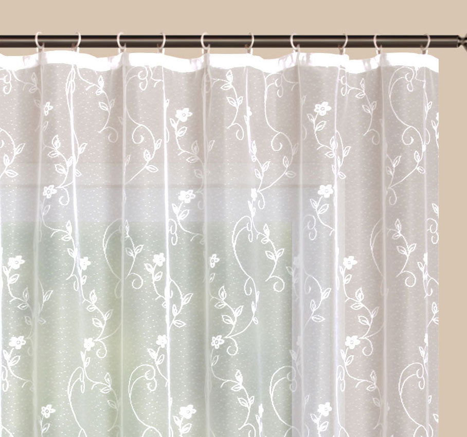Gardine Store Jacquard Mainz Kräuselband Universalband Weiß Blumenmuster Transparent Raschel-Gewebe Vorhang Wohnzimmer 13144