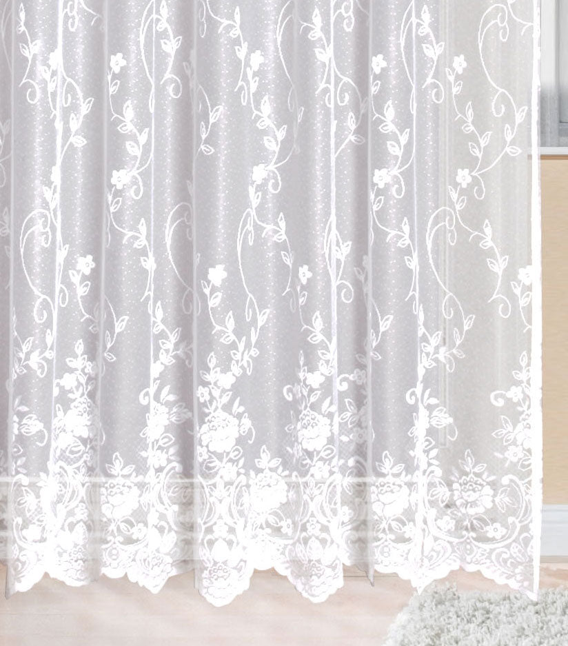 Gardine Store Jacquard Mainz Kräuselband Universalband Weiß Blumenmuster Transparent Raschel-Gewebe Vorhang Wohnzimmer 13144