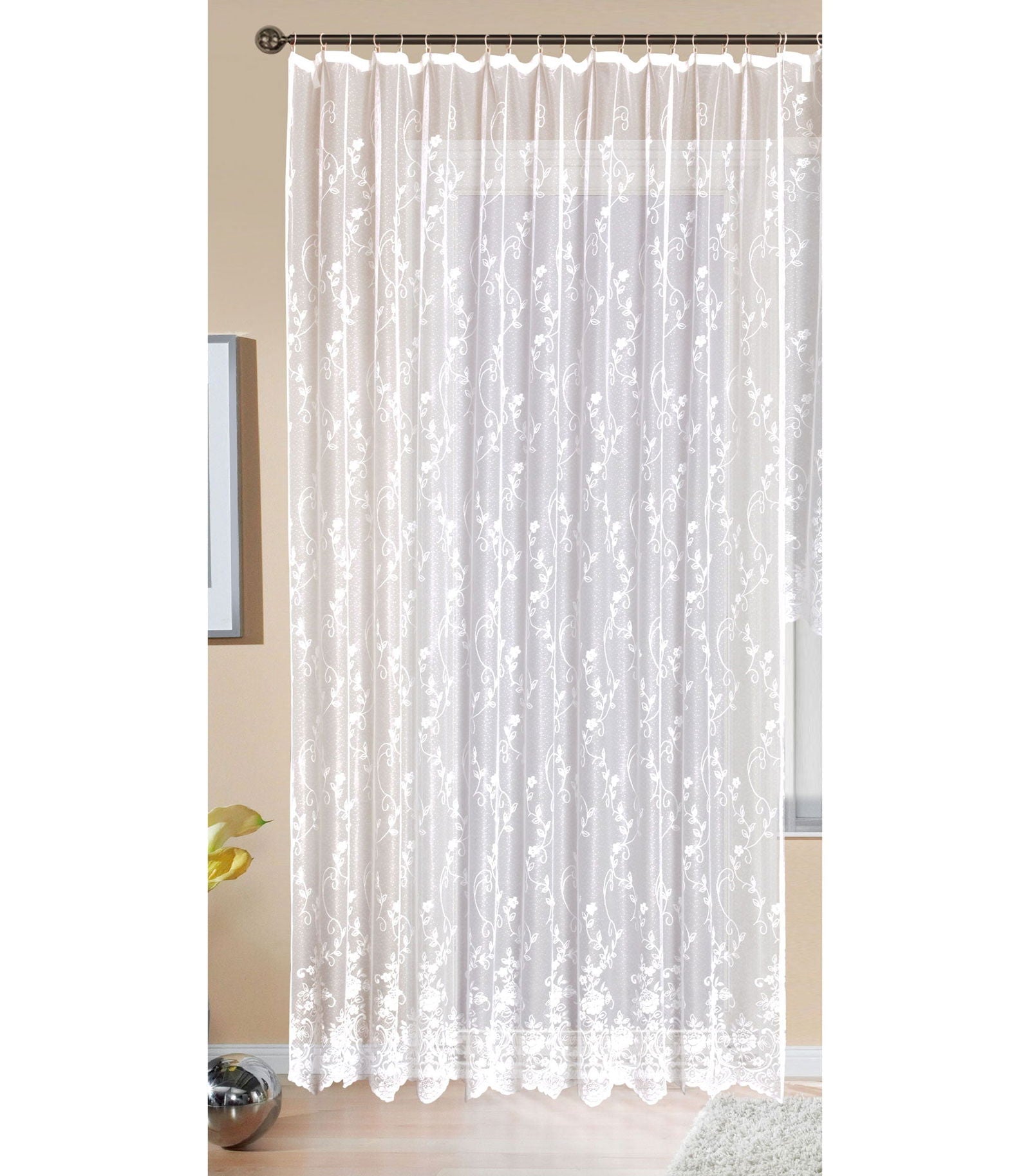 Gardine Store Jacquard Mainz Kräuselband Universalband Weiß Blumenmuster Transparent Raschel-Gewebe Vorhang Wohnzimmer 13144