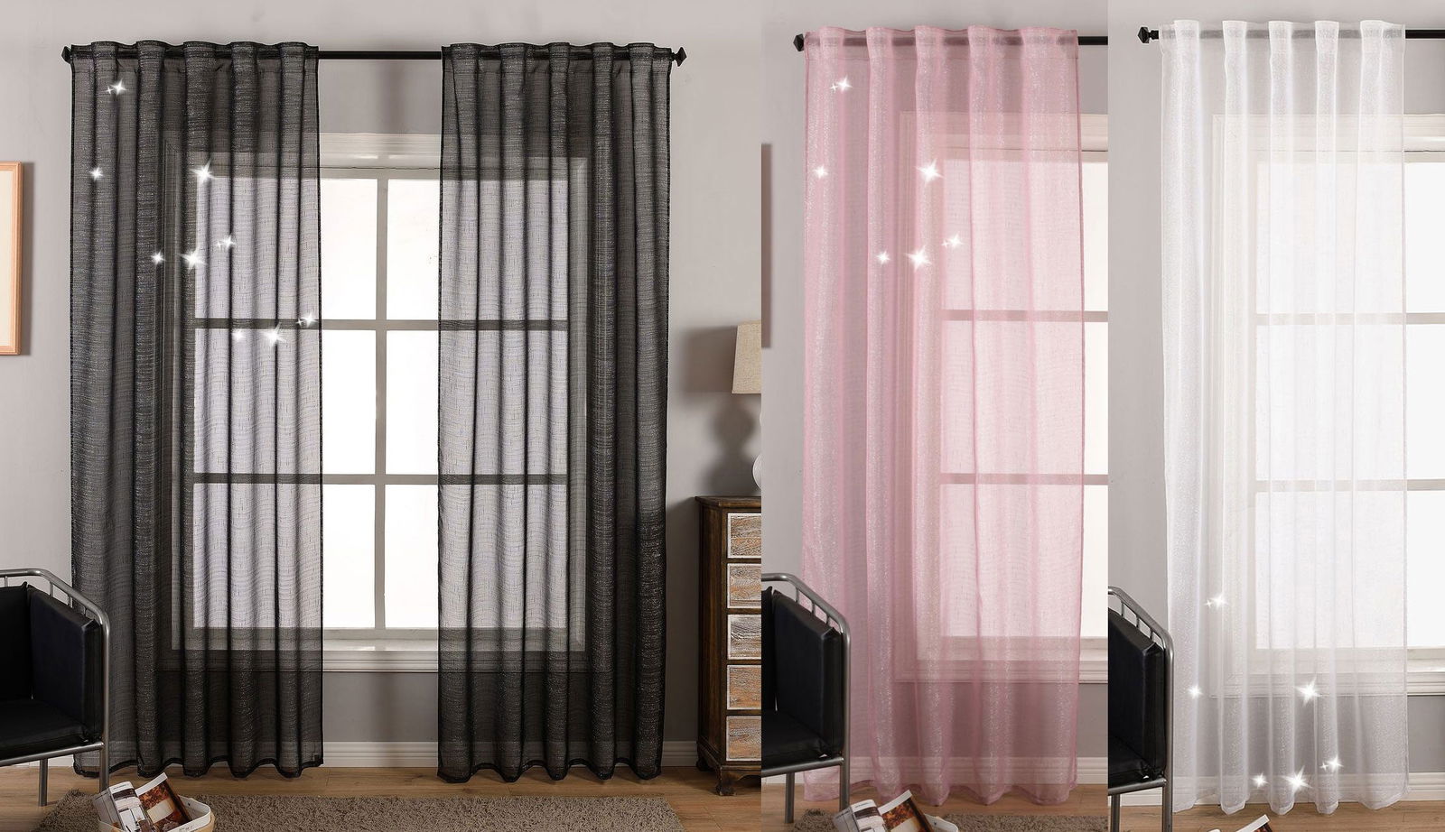 Gardine Vorhang Schal Transparent verdeckte Schlaufen Lurex Garn glänzend (Höhe x Breite cm) 204772