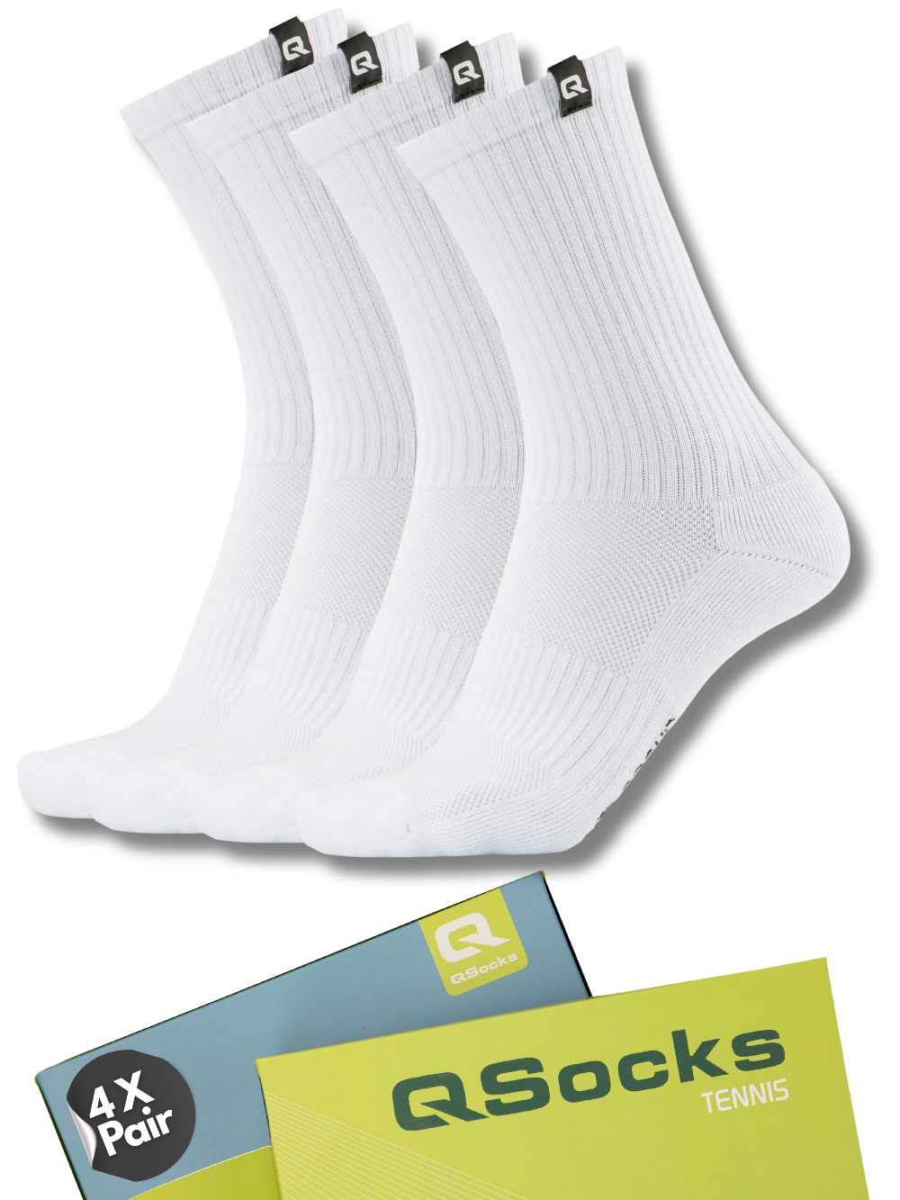 QOLONIA Tennissocken Herren & Damen (4er Pack) – Gepolsterte Crew Socken aus Bio-Baumwolle