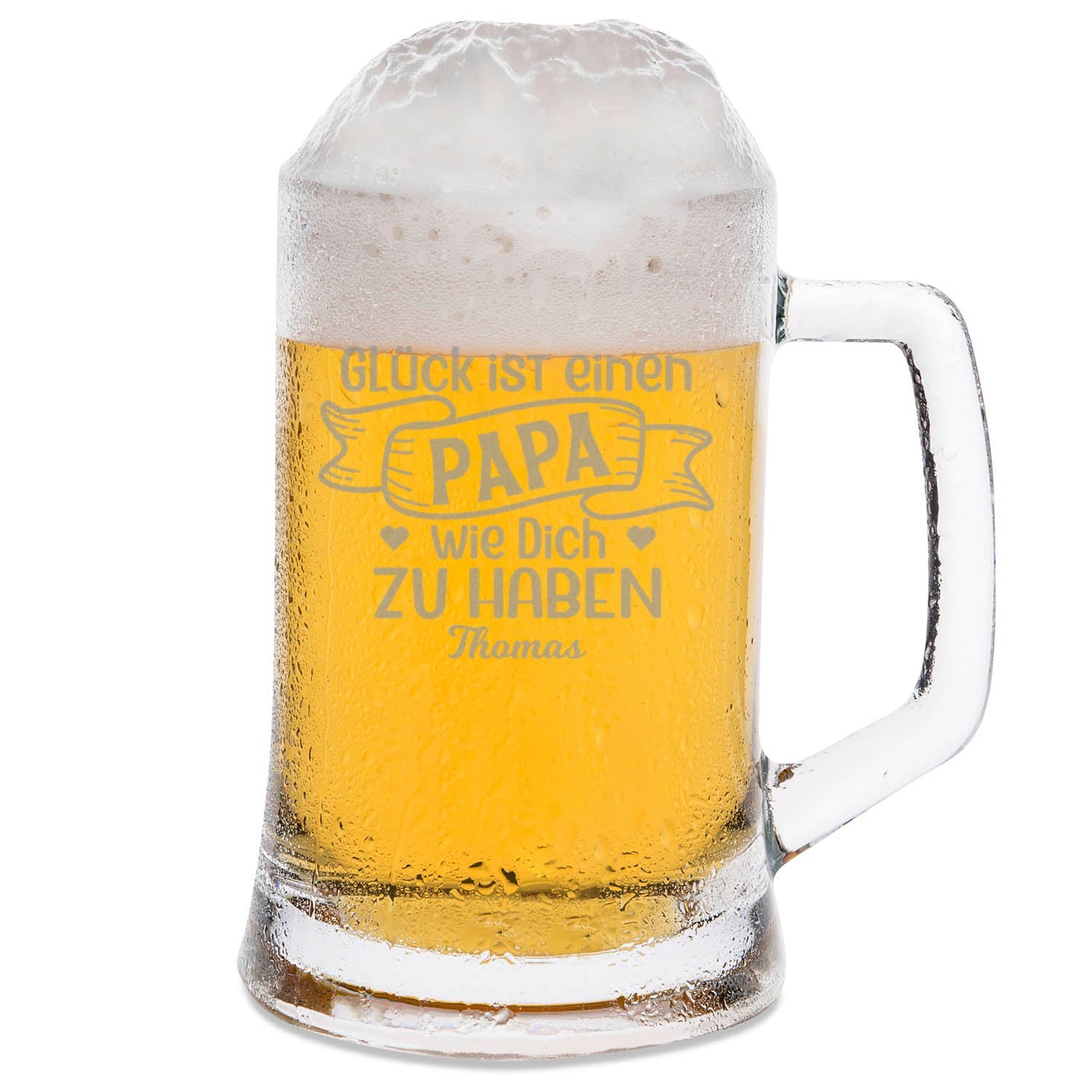 Montana Bierkrug mit Gravur "Glück ist einen Papa wie Dich zu haben" V2 mit Namen