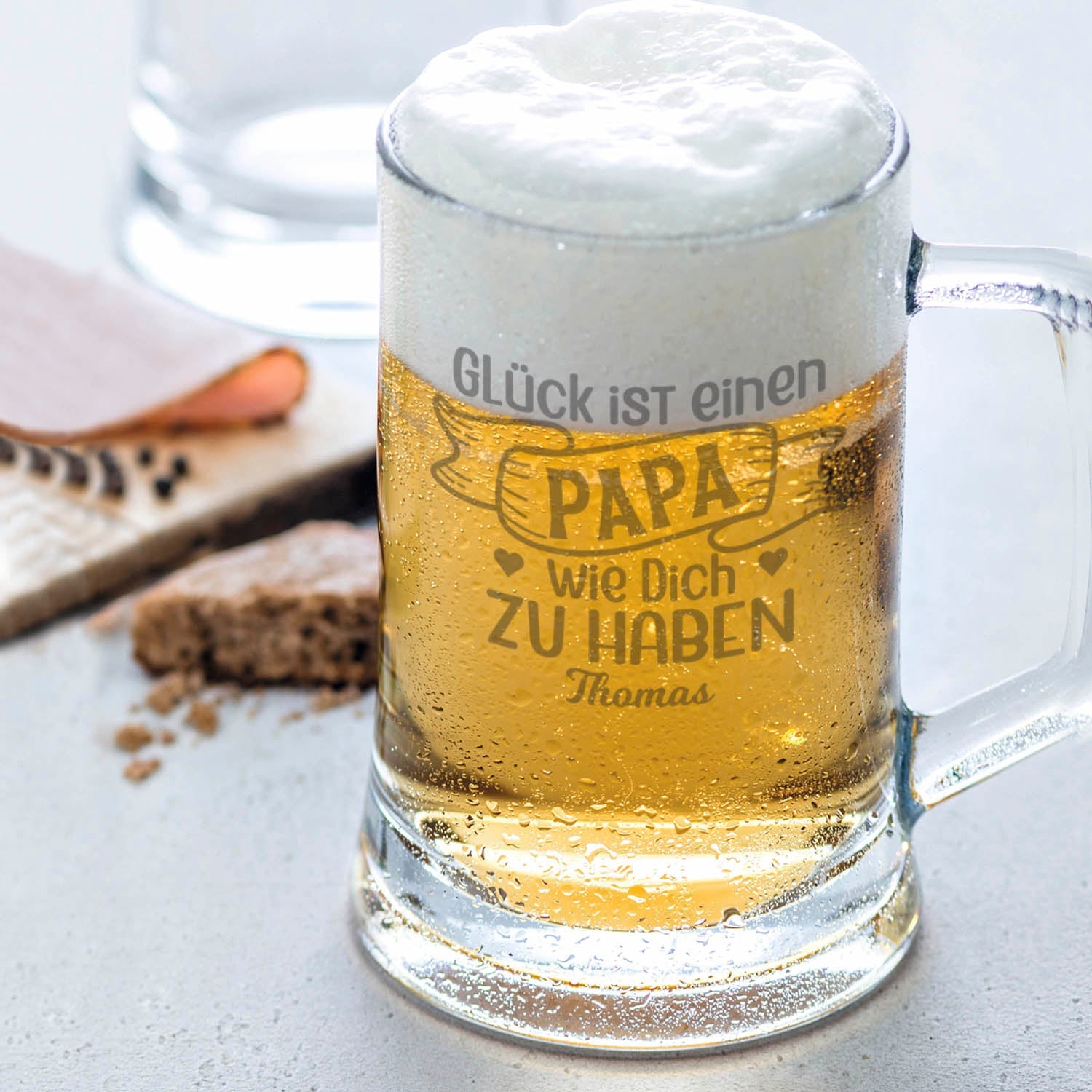 Montana Bierkrug mit Gravur "Glück ist einen Papa wie Dich zu haben" V2 mit Namen