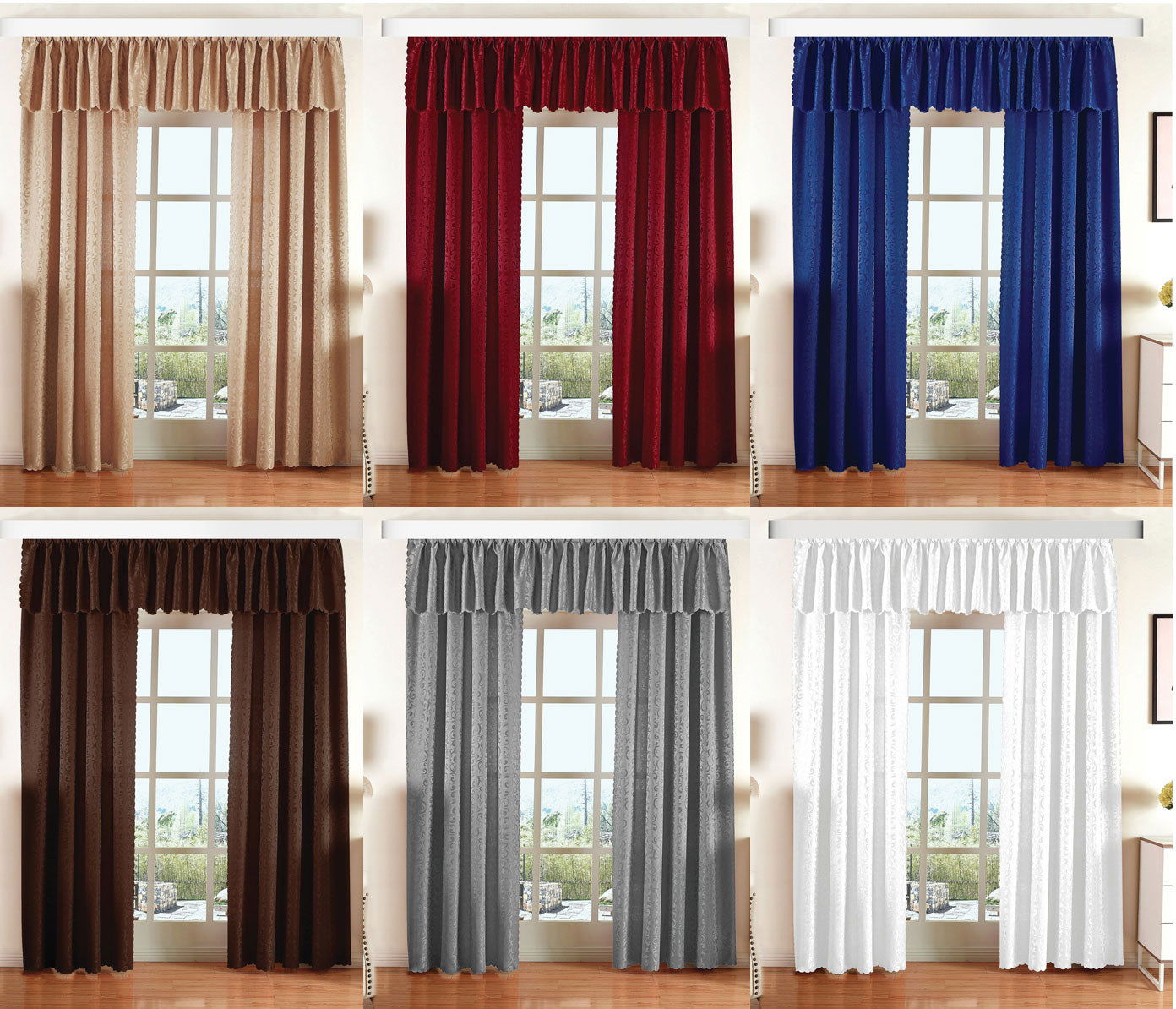 Halley Damast Gardinen Set, 5 Teile, eingenähtes Kräuselband bewährte Jacquard Qualität, blickdicht 20108