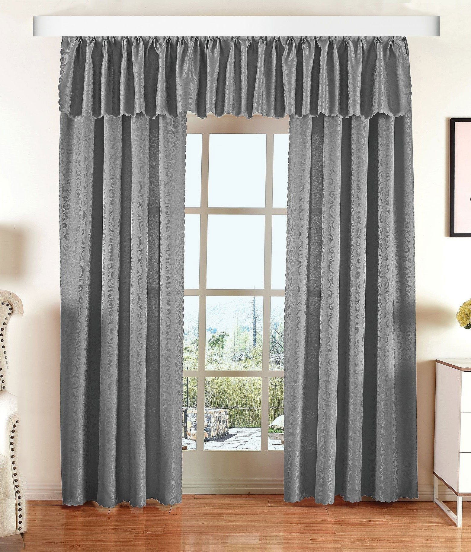 Halley Damast Gardinen Set, 5 Teile, eingenähtes Kräuselband bewährte Jacquard Qualität, blickdicht 20108