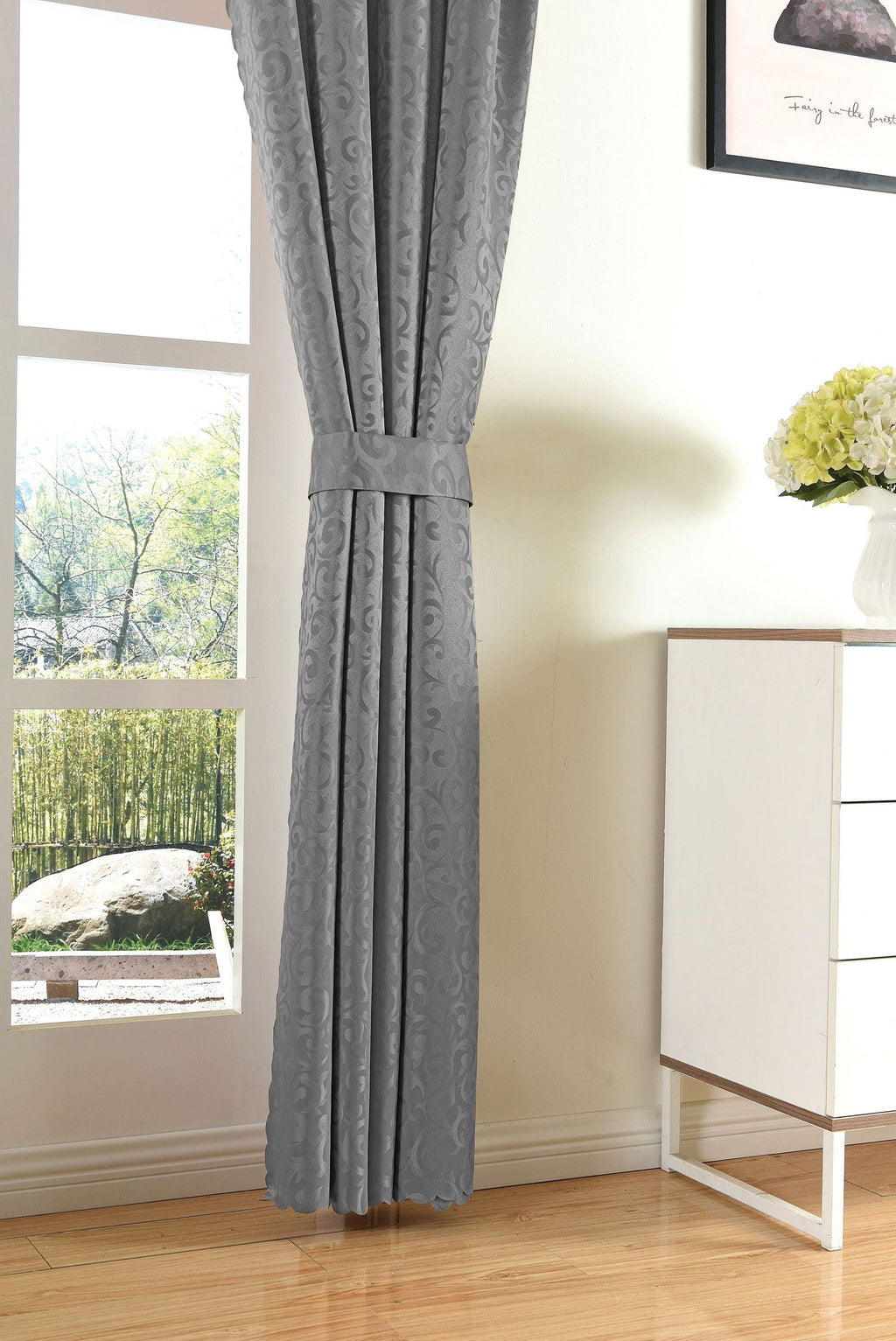 Halley Damast Gardinen Set, 5 Teile, eingenähtes Kräuselband bewährte Jacquard Qualität, blickdicht 20108