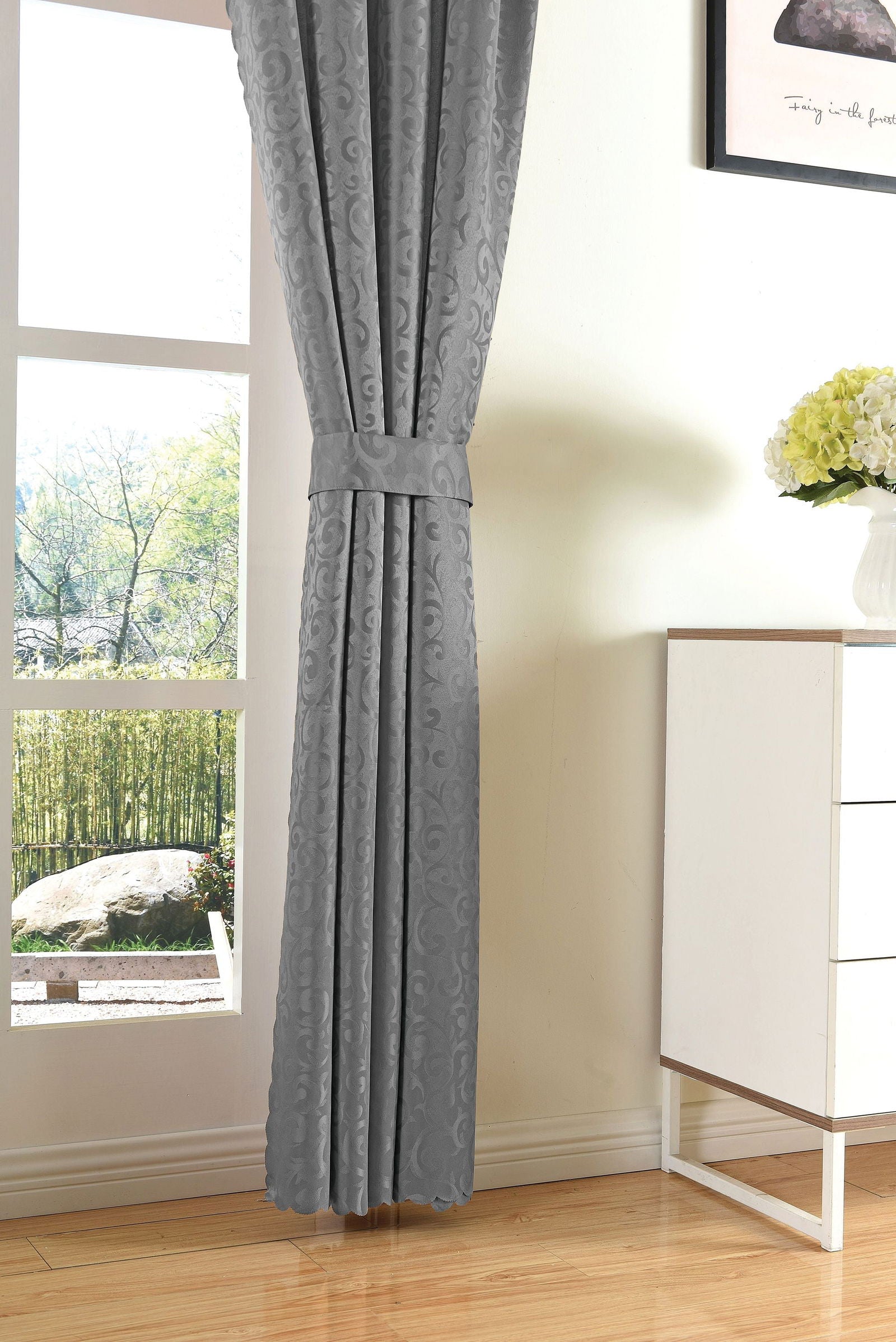 Halley Damast Gardinen Set, 5 Teile, eingenähtes Kräuselband bewährte Jacquard Qualität, blickdicht 20108