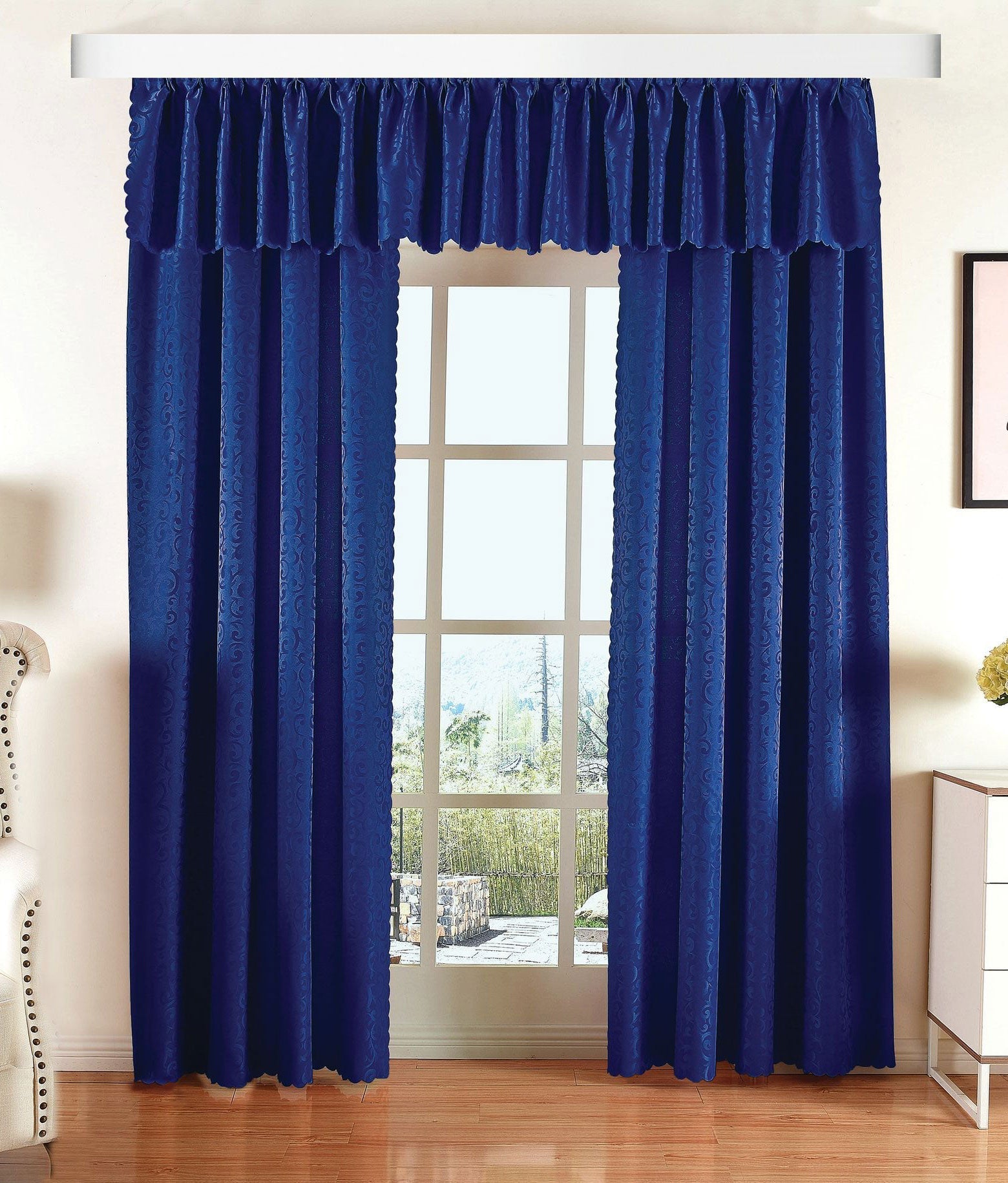 Halley Damast Gardinen Set, 5 Teile, eingenähtes Kräuselband bewährte Jacquard Qualität, blickdicht 20108