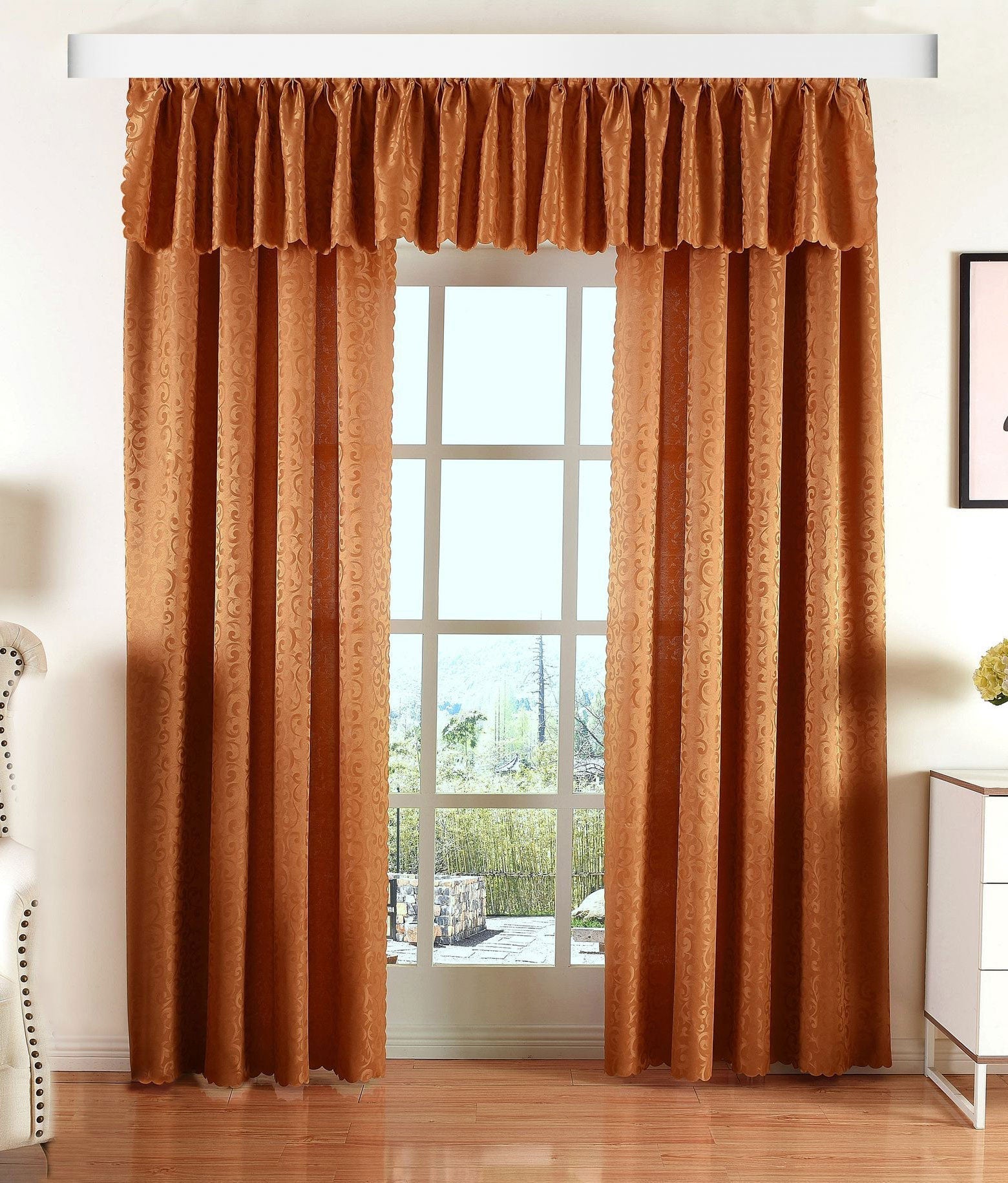 Halley Damast Gardinen Set, 5 Teile, eingenähtes Kräuselband bewährte Jacquard Qualität, blickdicht 20108