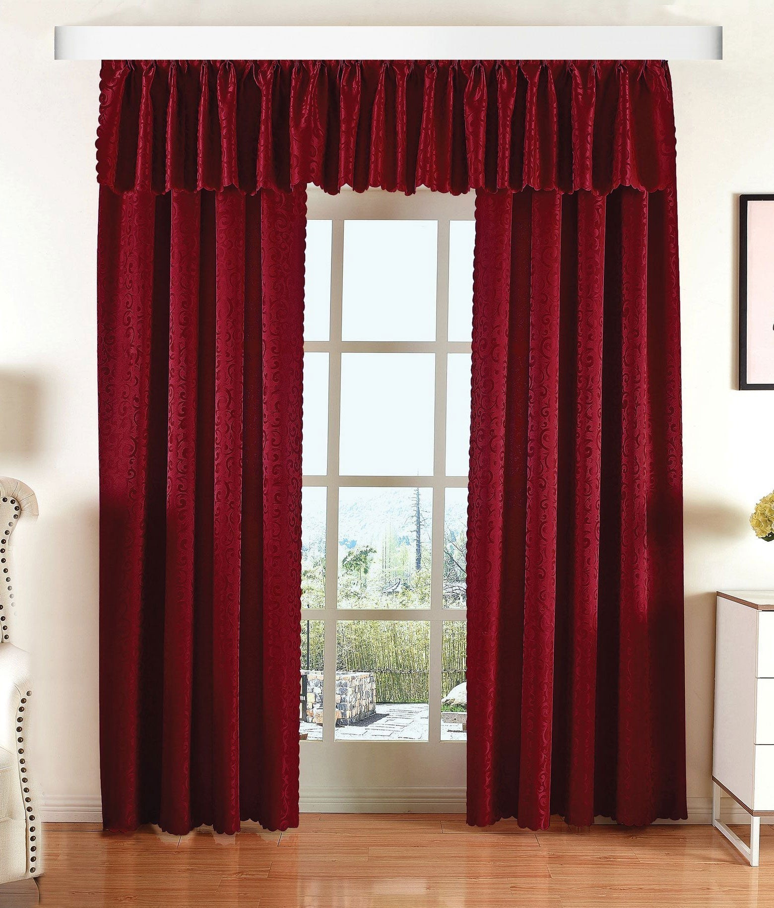 Halley Damast Gardinen Set, 5 Teile, eingenähtes Kräuselband bewährte Jacquard Qualität, blickdicht 20108