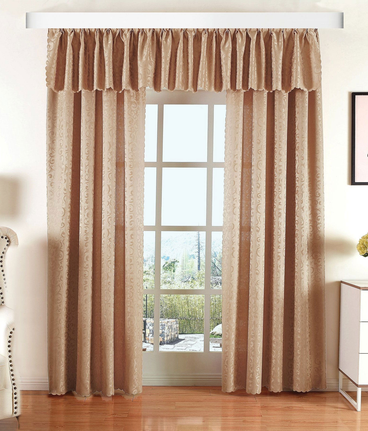 Halley Damast Gardinen Set, 5 Teile, eingenähtes Kräuselband bewährte Jacquard Qualität, blickdicht 20108