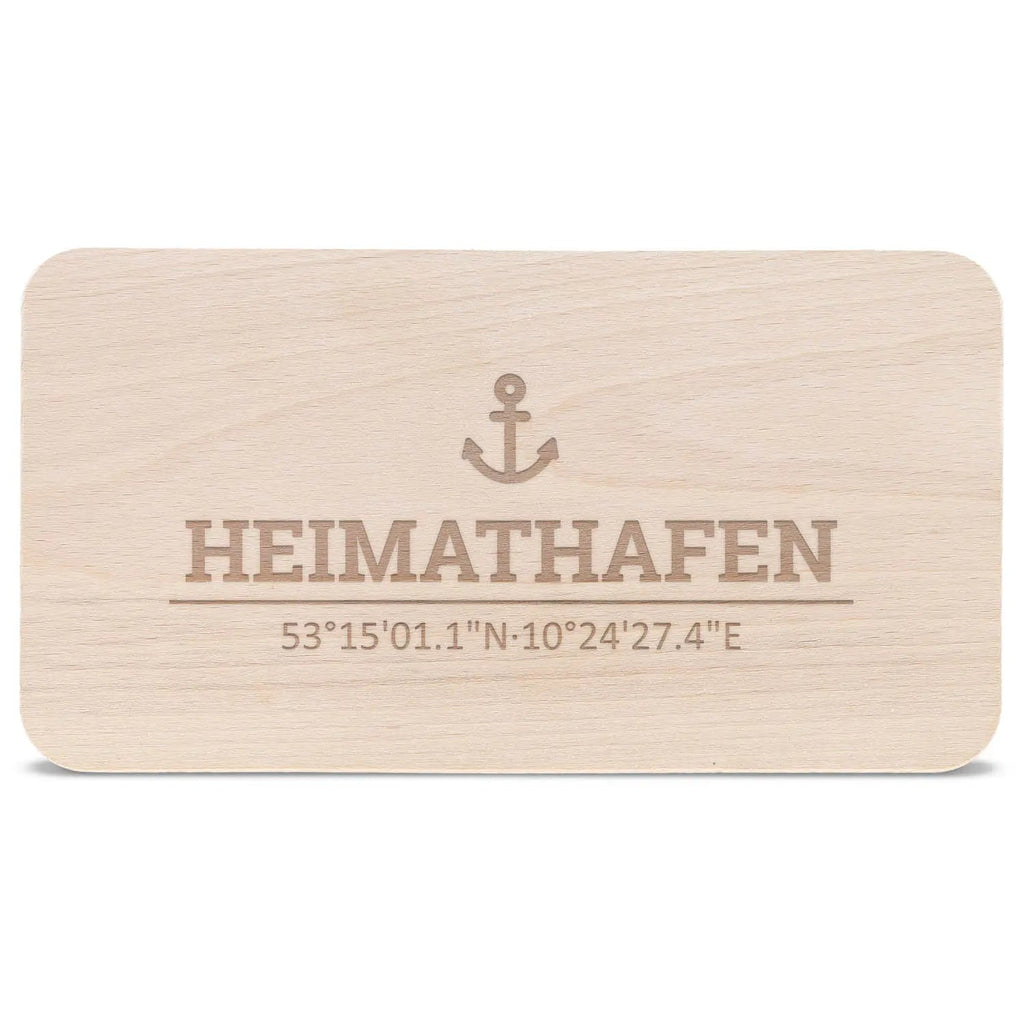 Frühstücksbrettchen "Heimathafen" mit Koordinaten-Gravur