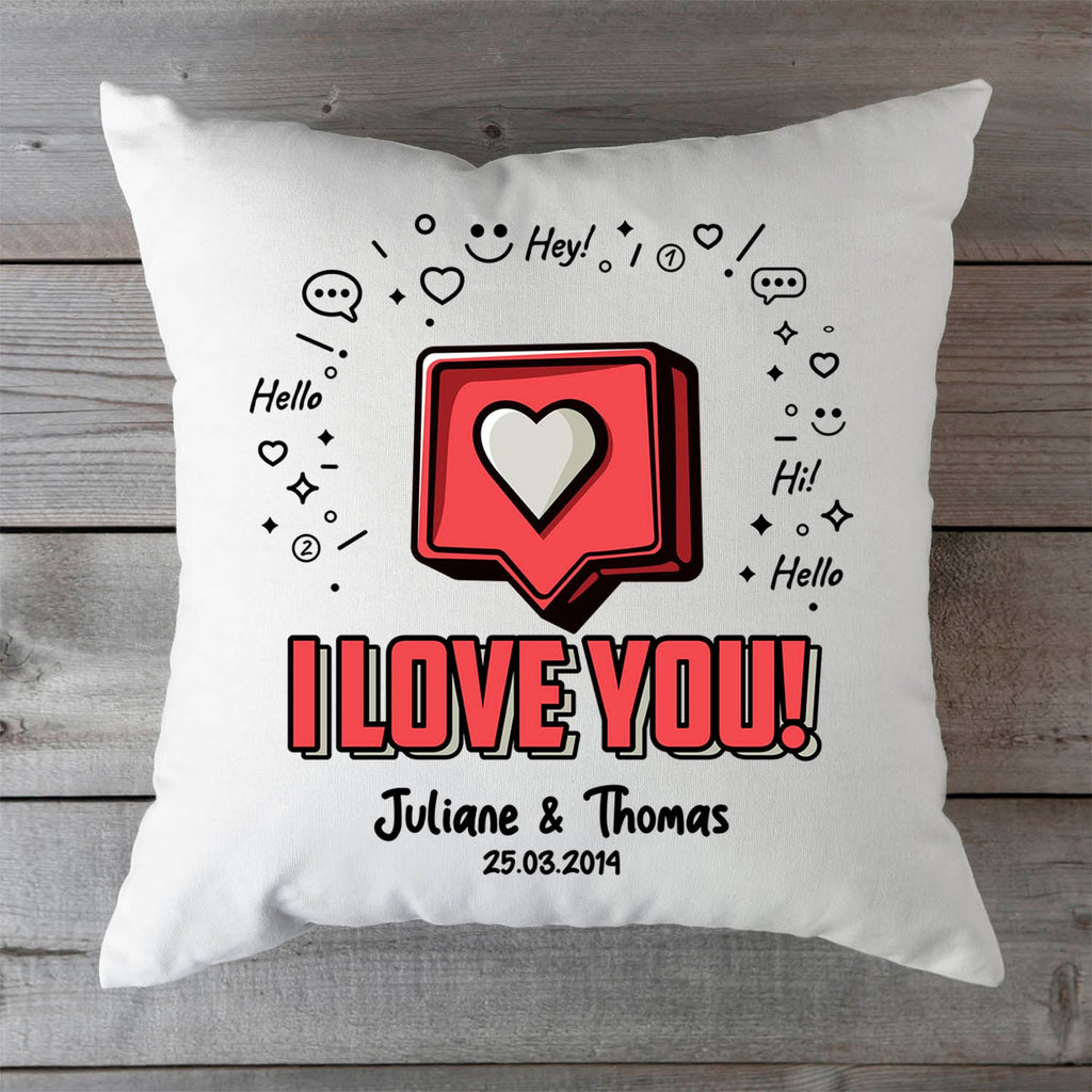 Bedrucktes Kissen mit Motiv I Love You Herz