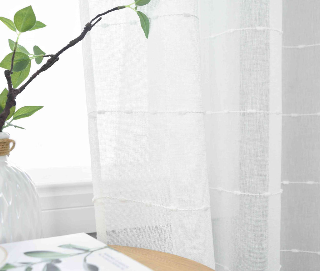 Halbtransparente Gardine mit Ösen »Kassel« Chenille Leinenbindung Streifen Grobfaserig 202470