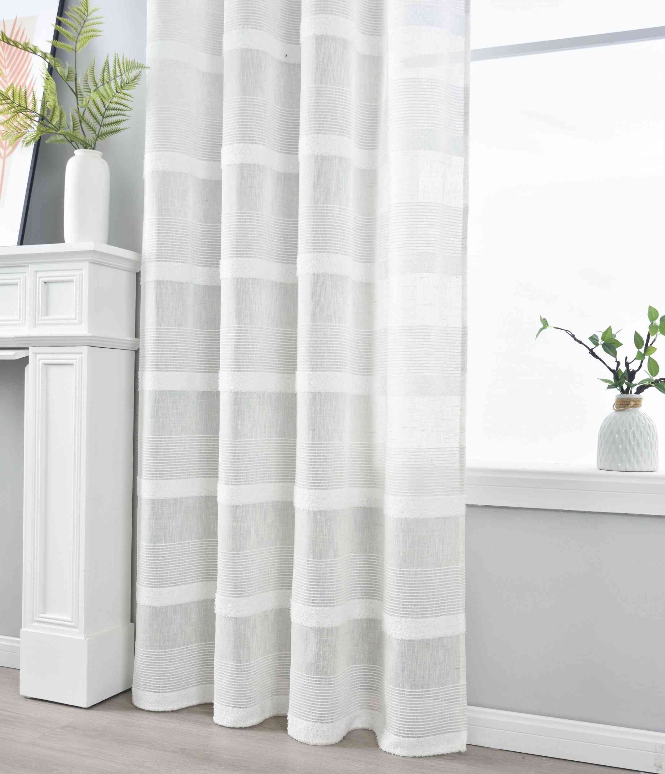 2er Set Halbtransparente Gardine mit Ösen HxB 245x140 cm Natur Meliert »Halle« Chenille Leinenbindung Lichtdurchlässig Halbtransparent 202480-2