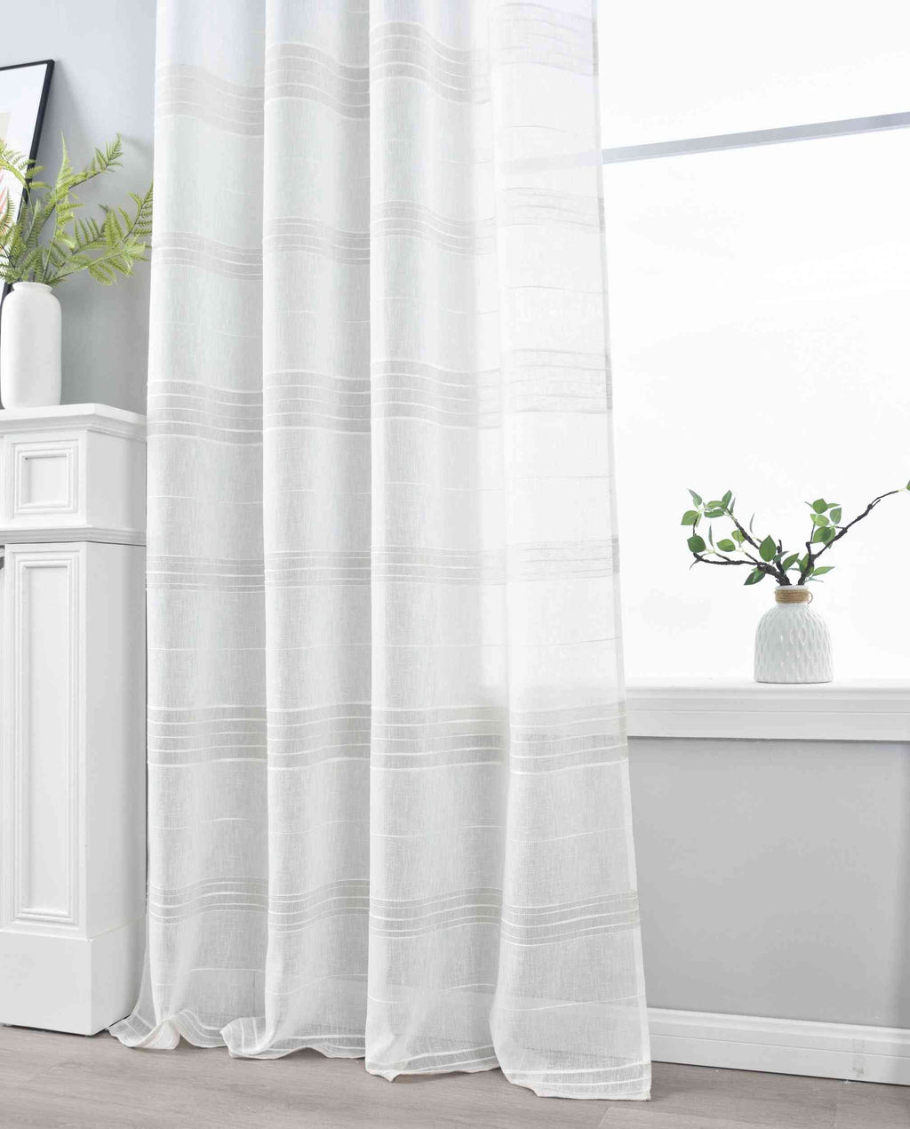Halbtransparente Gardine mit Ösen »Frankfurt« Leinenbindung Robust Formstabil Linienmuster 202460