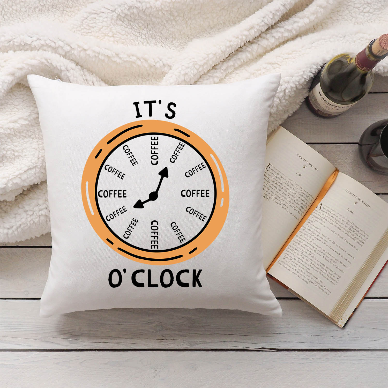 Bedrucktes Kissen mit Motiv "It's coffee o´clock"
