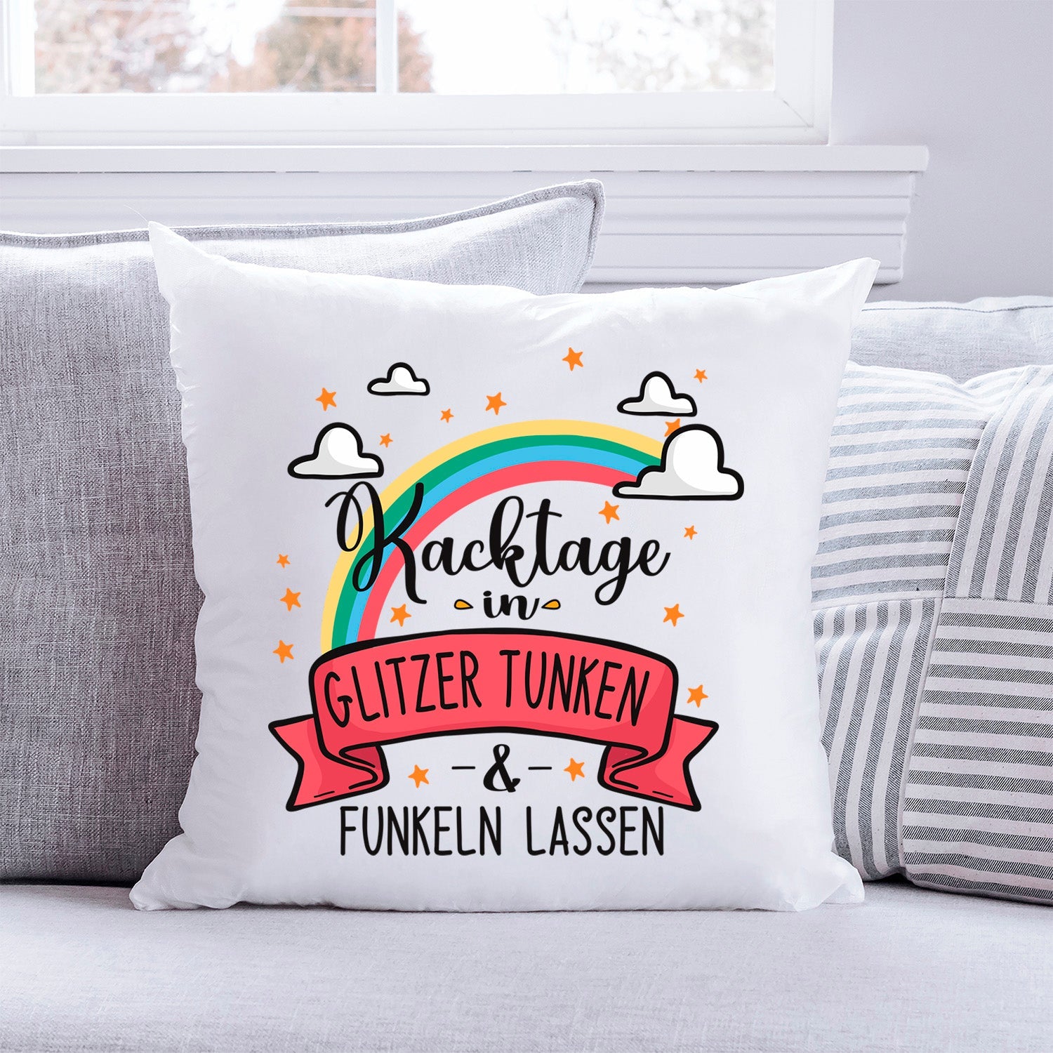 Bedrucktes Kissen mit Spruch Kacktage in Glitzer tunken & funkeln lassen