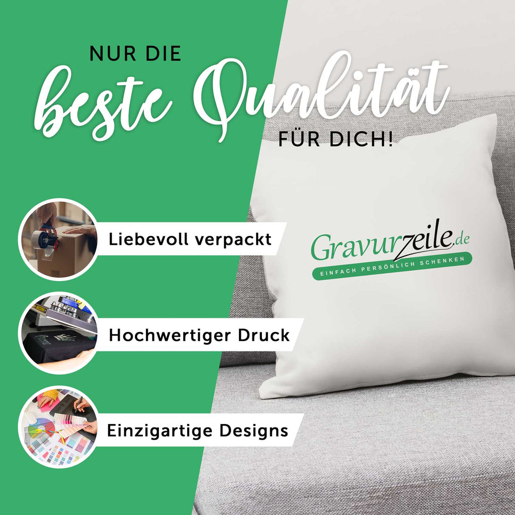 Bedrucktes Kissen mit Spruch Verliebt bis über beide Ohren