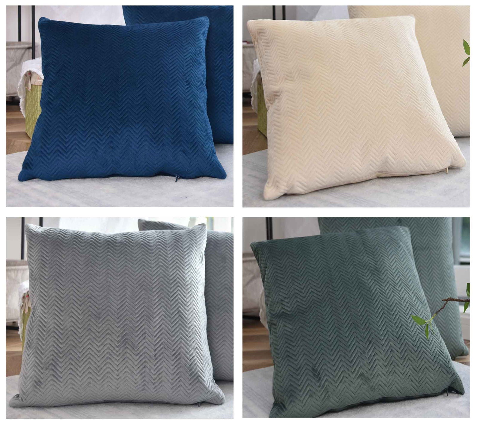 Kissen Dekokissen Jacquard »GRETA« mit Fischgrät-Design pflegeleicht Reißverschluss weiche 320g Füllung - Vielfältige Farbauswahl 2023510