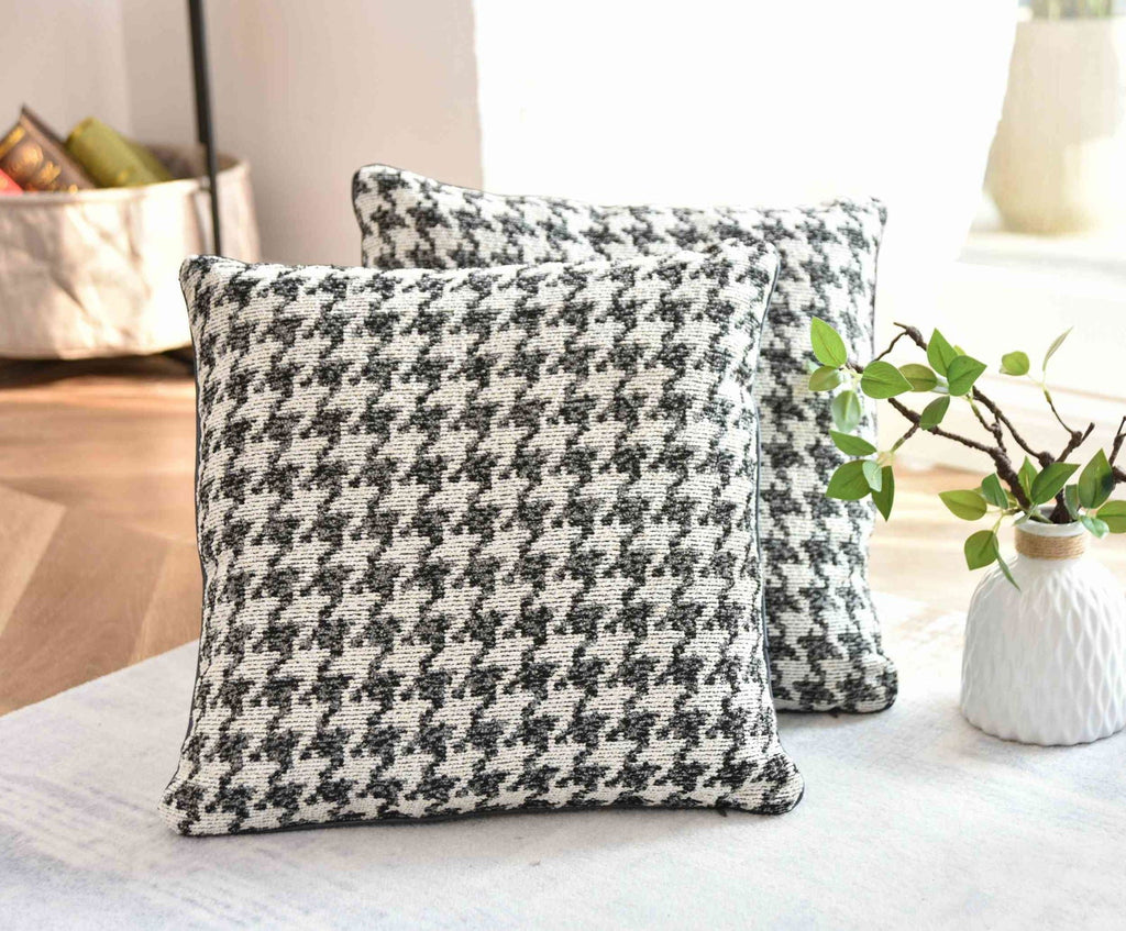 Kissen LxB 40x40 cm Creme Schwarz »PARIS« mit Füllung Ausgefallenes Hahnentritt-Muster schwarzes Paspelband 2023320K