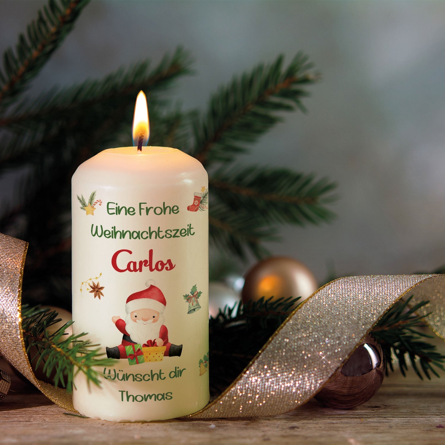 Weihnachtskerze "Fröhliche Weihnachten" mit Namen