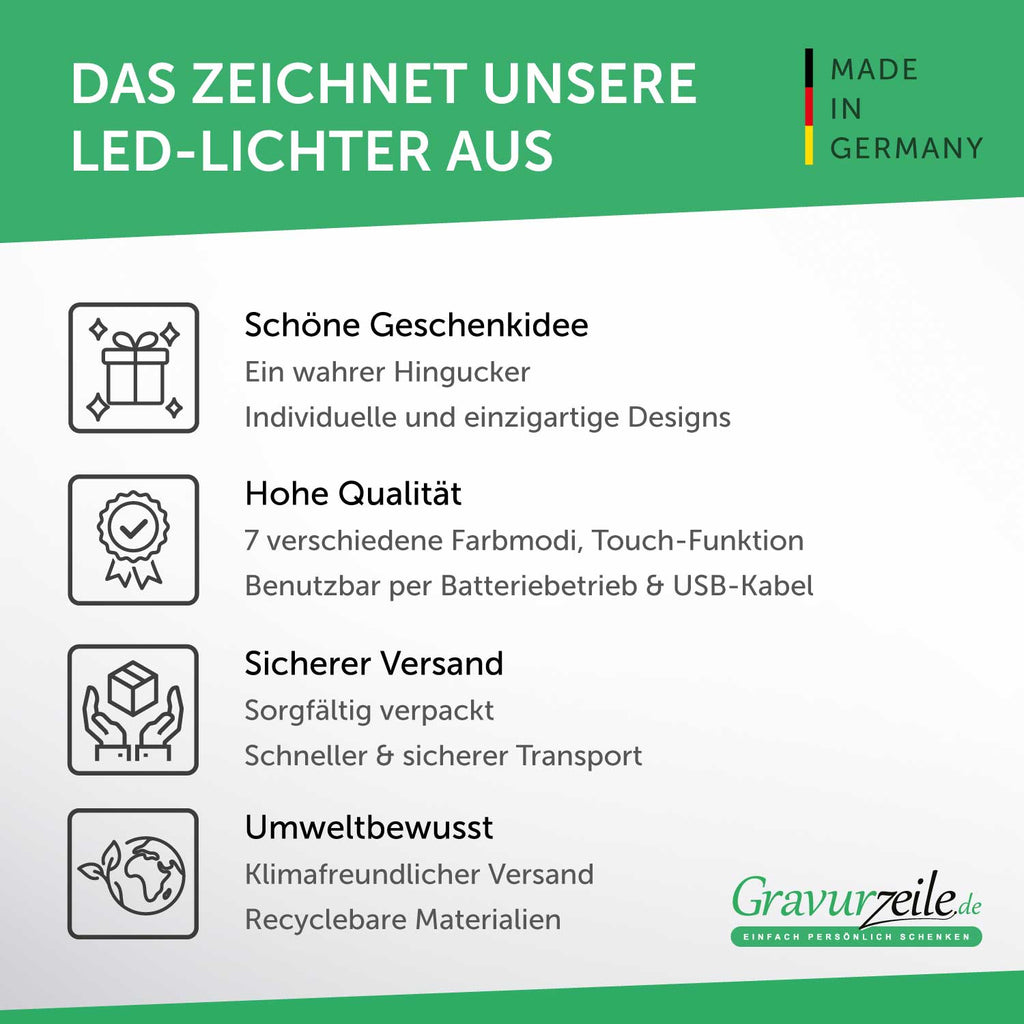 Graviertes Acrylglas im Fee Design mit LED-Sockel