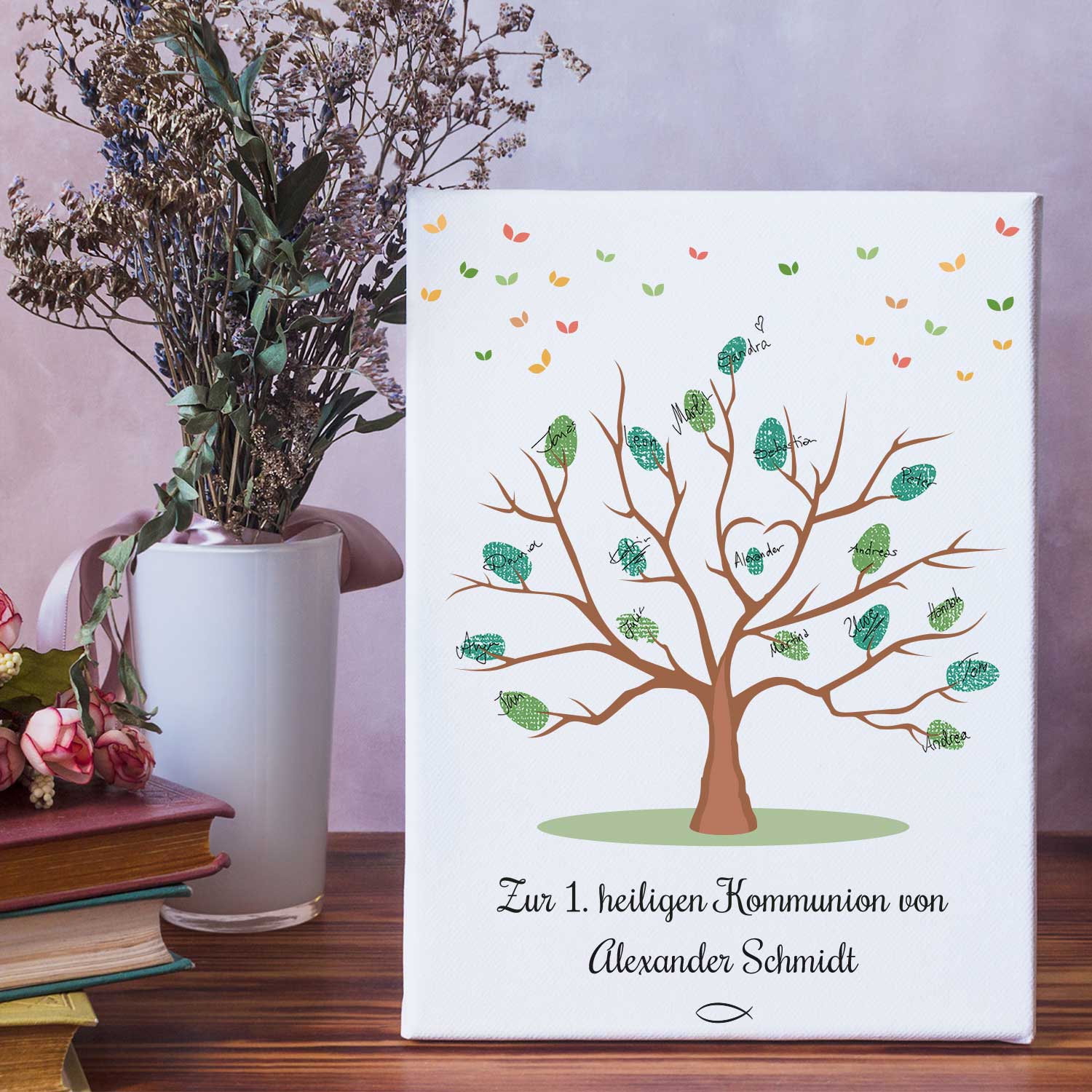 Leinwand als Gästebuch zur Kommunion