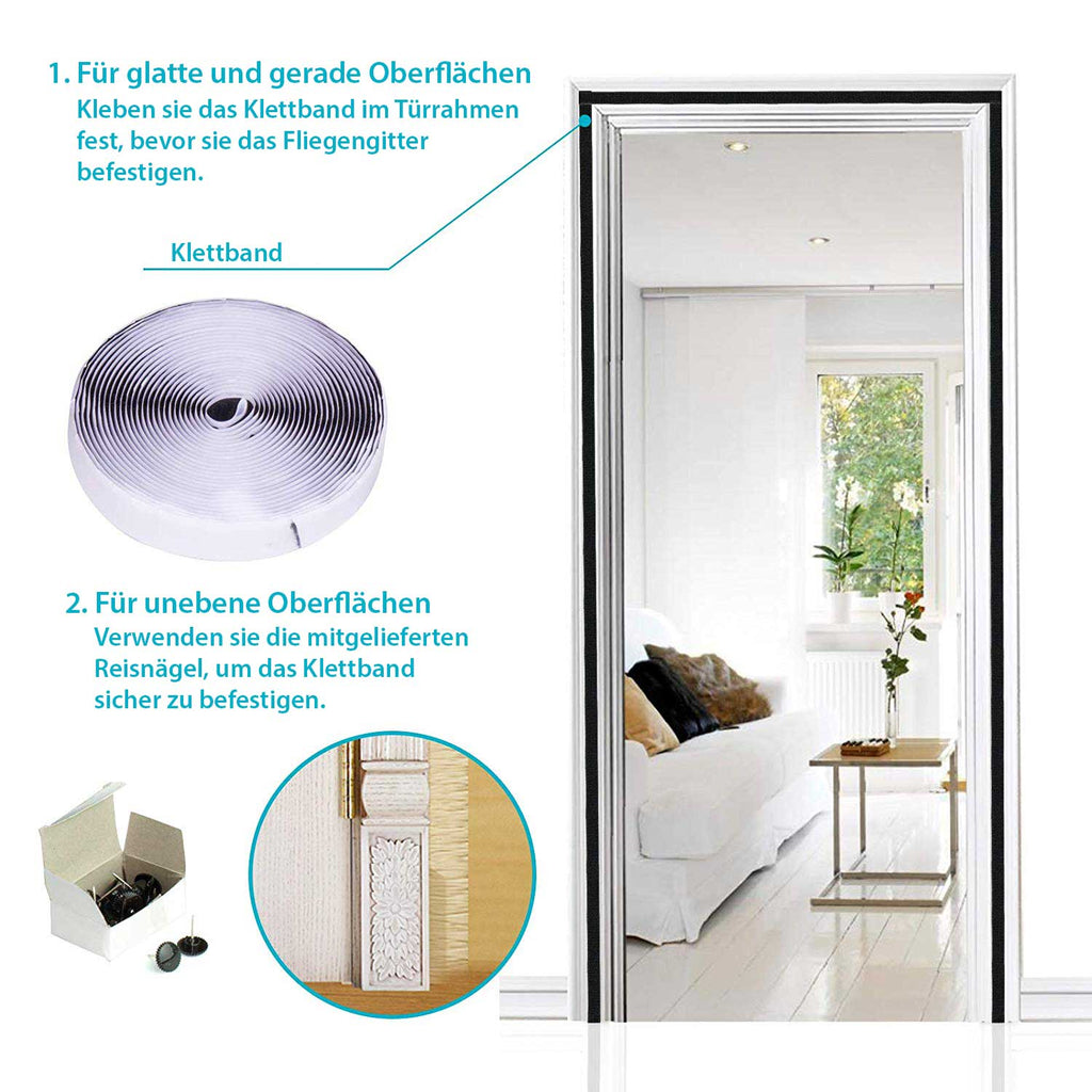 Magnet Tür Fliegengitter Insektenschutz HxB 210x90 cm Schwarz Ideal für Balkontür Kellertür Terassentür Einfache Klebemontage Haustiergeeignet Kinderfreundlich 20190724